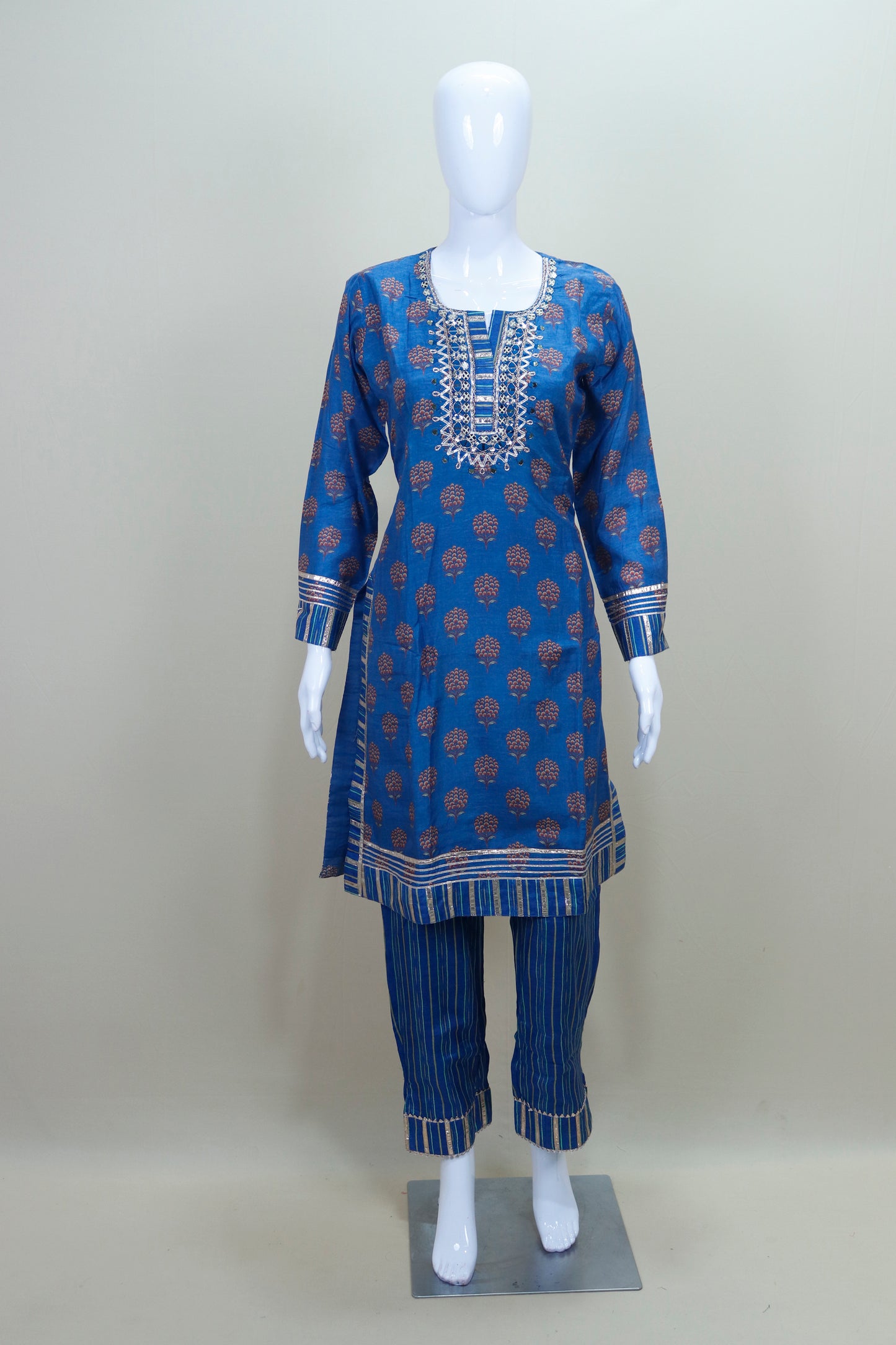 Blue Cotton Suit Set with Dupatta Ethnic Kurta Pant Set