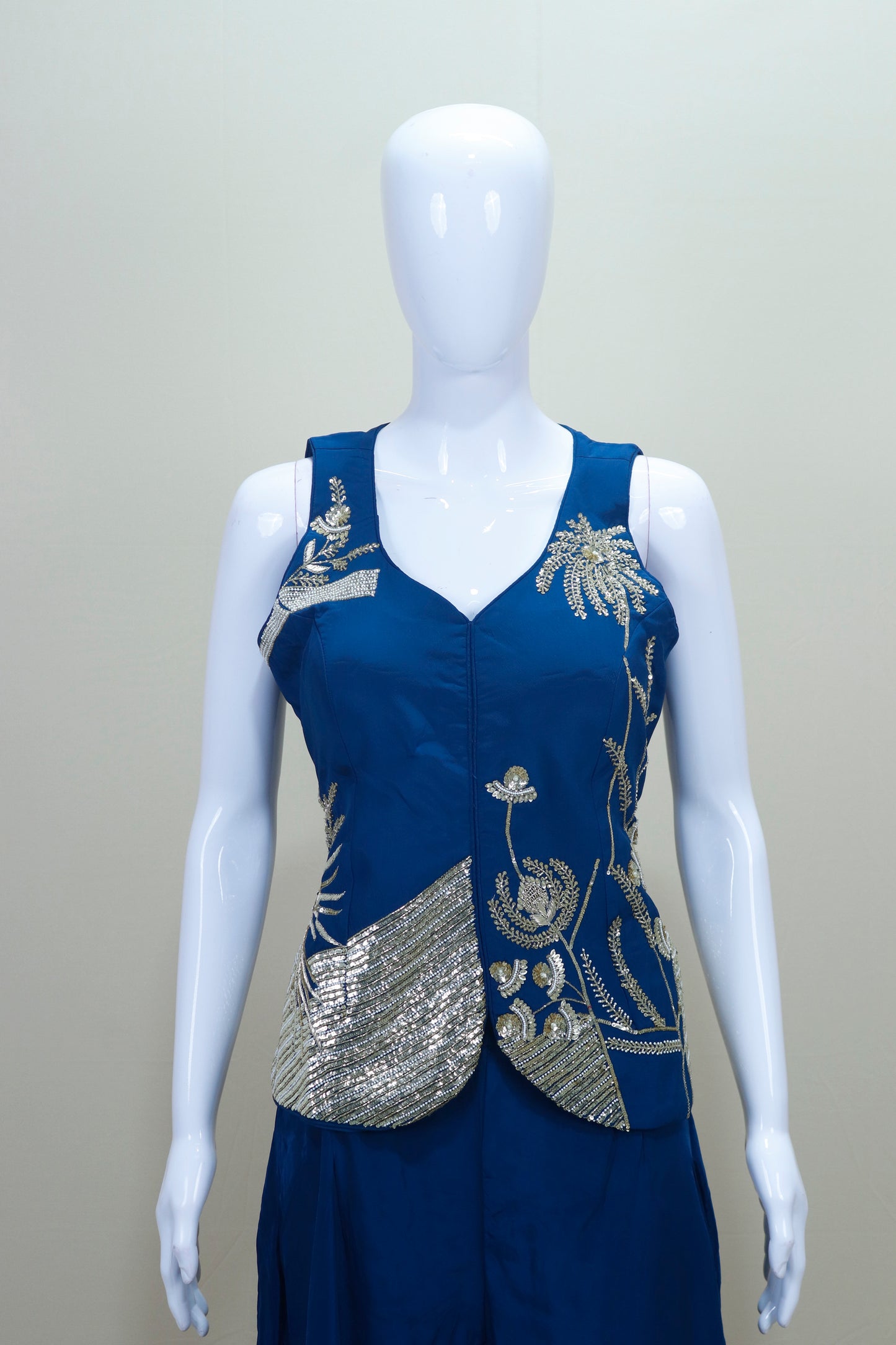 Blue Indo Western Gown with Silver Designer Party Wear Dress