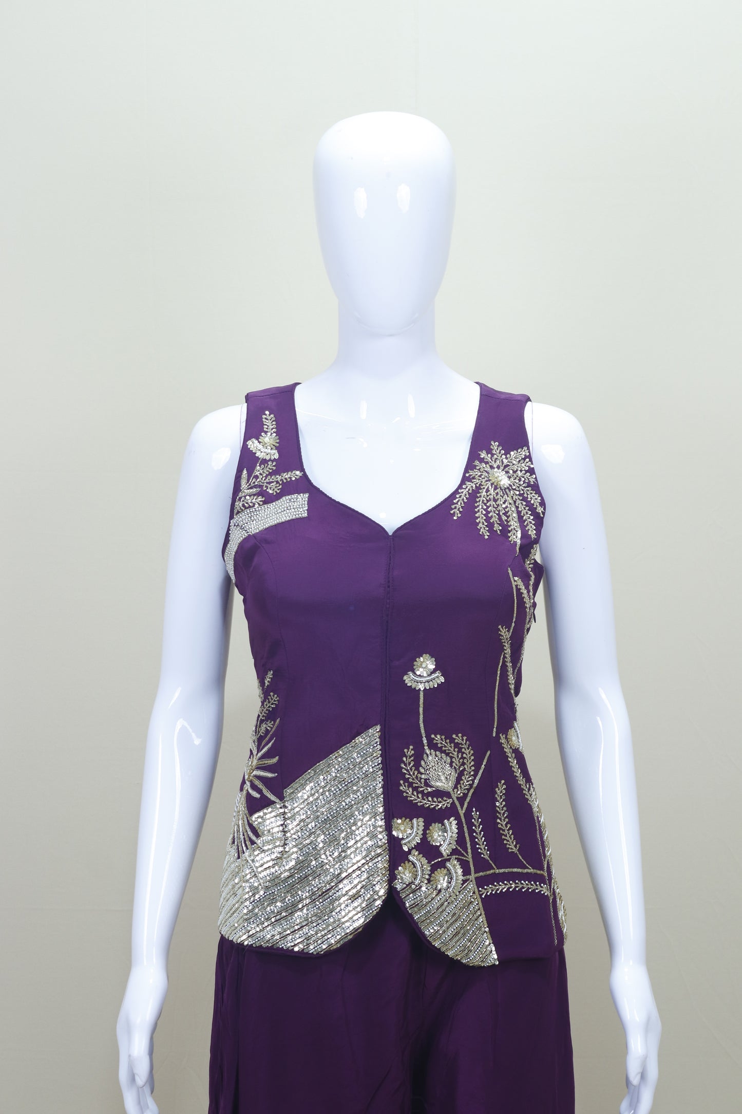 Designer Purple Embroidered Party Wear Kurti with Palazzo Set