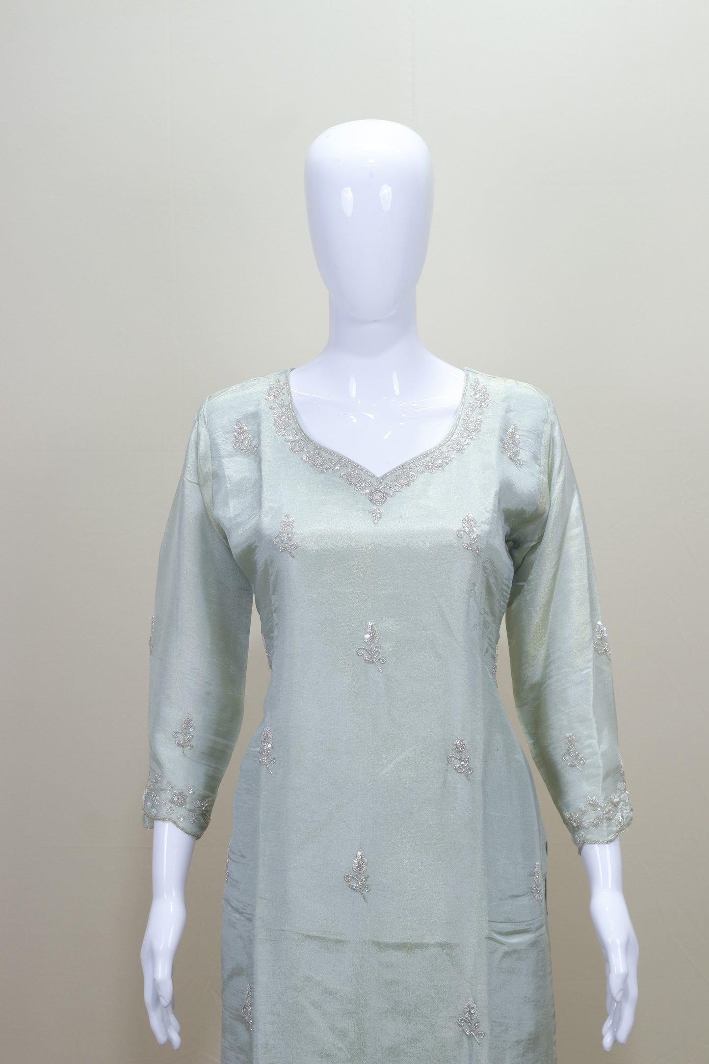 Pastel Green Kurti with Palazzo and Dupatta Set for Party Wear
