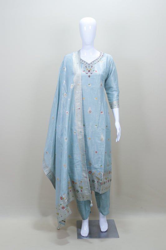 Sky Blue Silk Embroidered Salwar Suit with Dupatta
