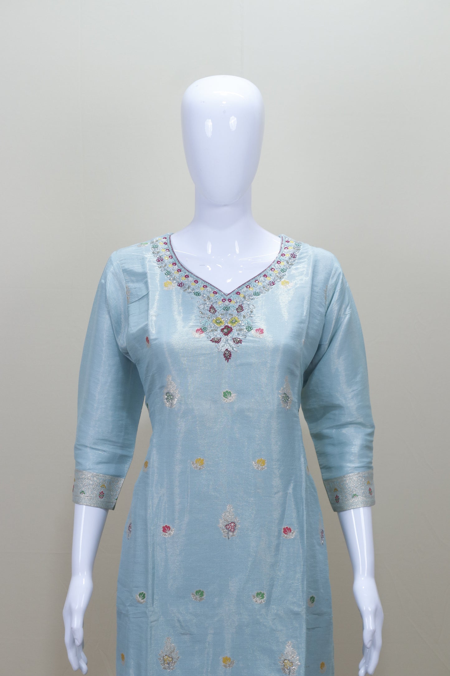 Sky Blue Silk Embroidered Salwar Suit with Dupatta