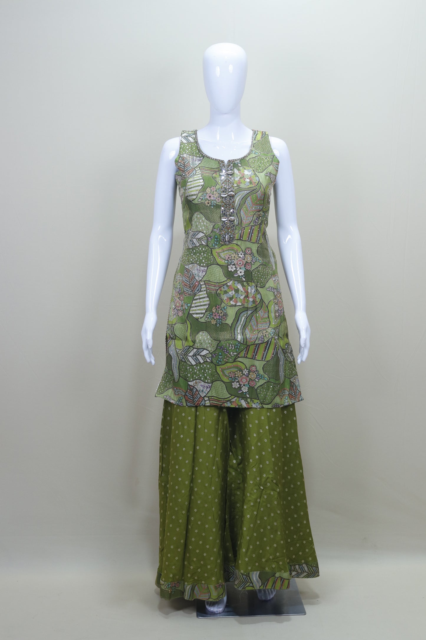 Green Printed Kurti with Palazzo and Dupatta Set for Stylish Party Wear