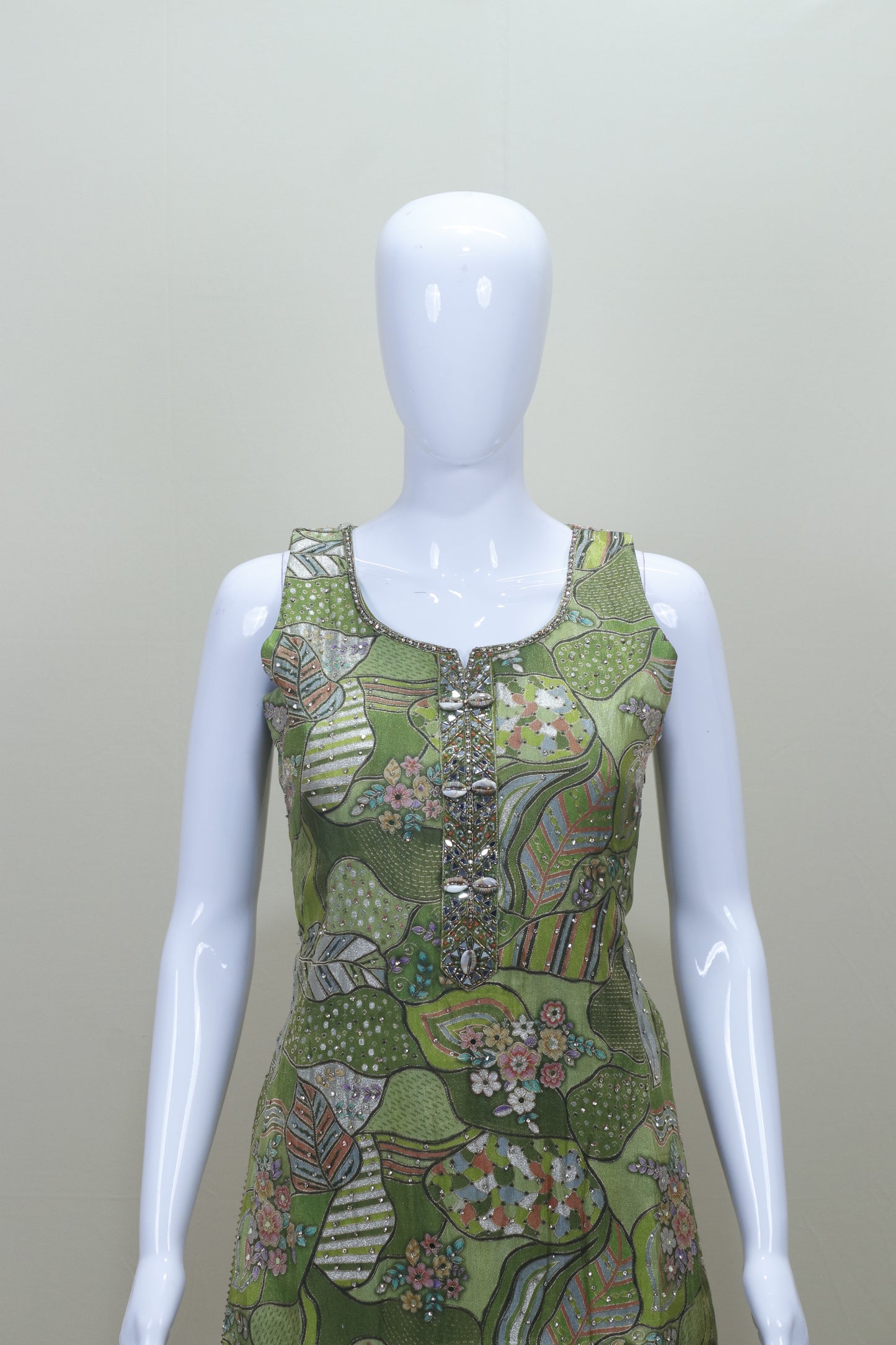 Green Printed Kurti with Palazzo and Dupatta Set for Stylish Party Wear