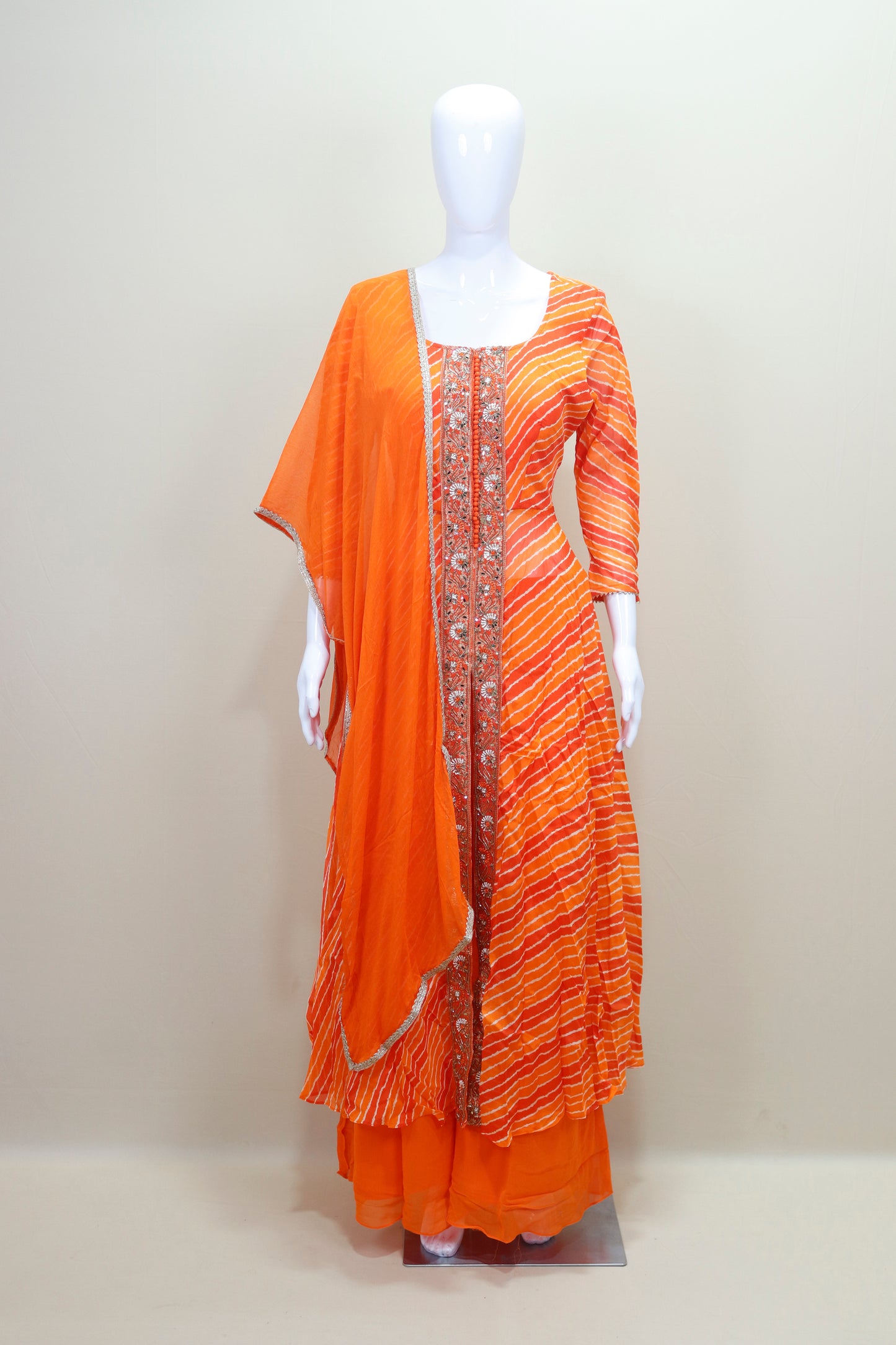 Orange Bandhani Anarkali Suit with Dupatta Detailing Traditional Ethnic Wear
