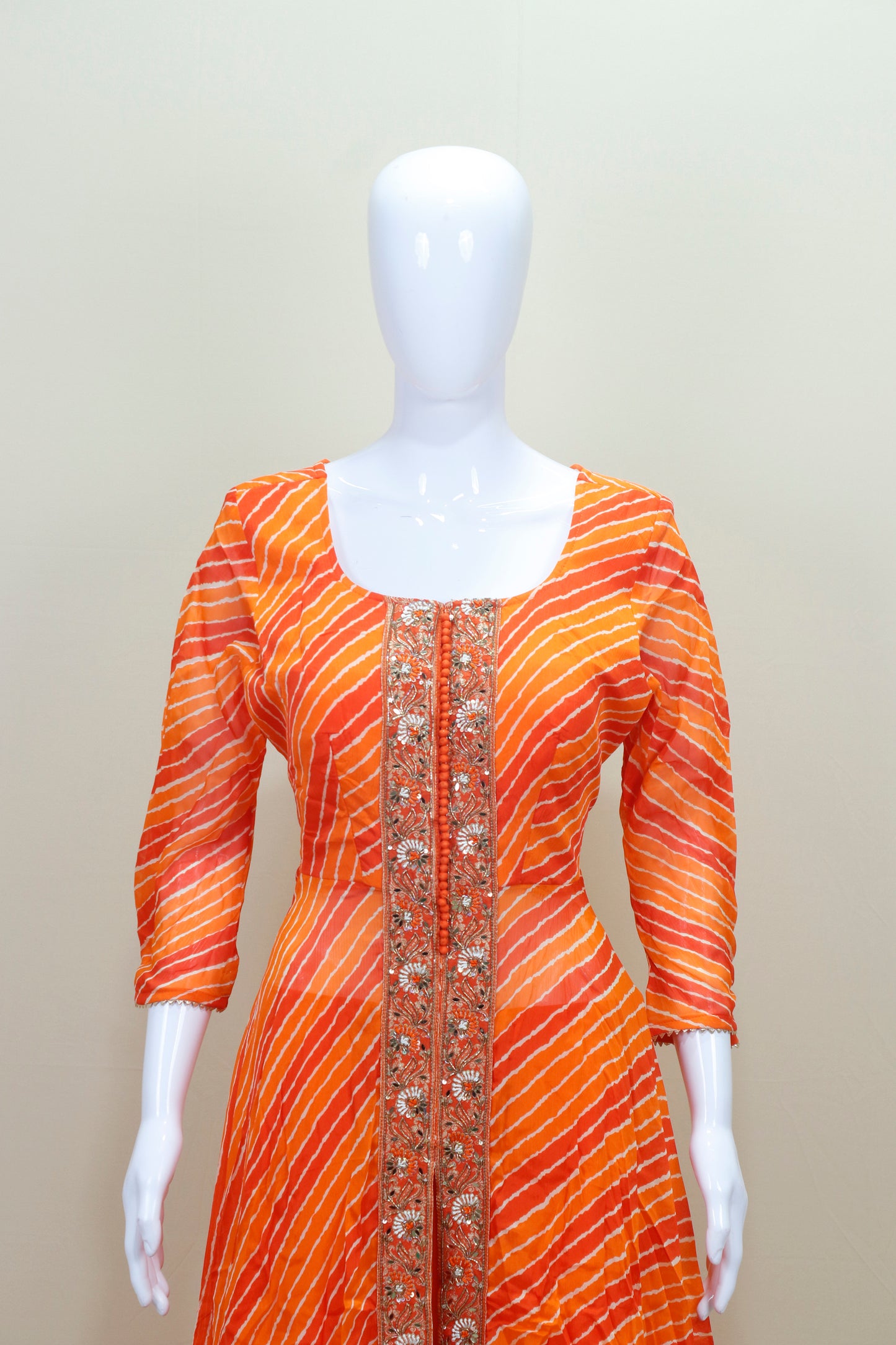 Orange Bandhani Anarkali Suit with Dupatta Detailing Traditional Ethnic Wear