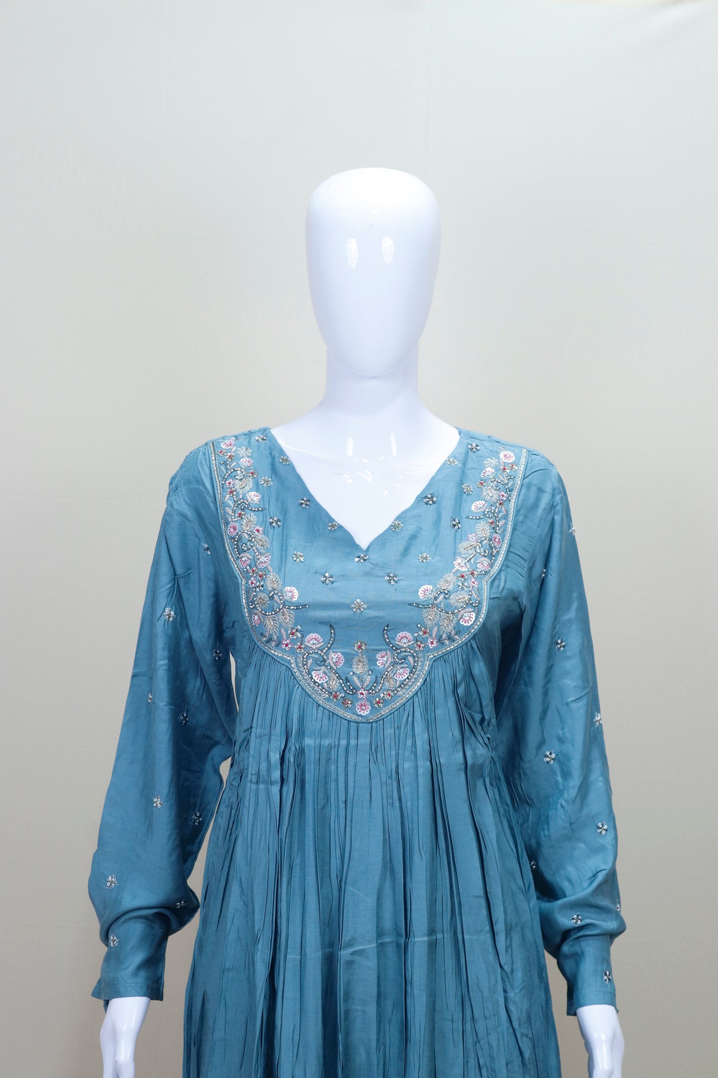 Blue Anarkali Suit with Palazzo Dupatta Elegant Ethnic Party Wear