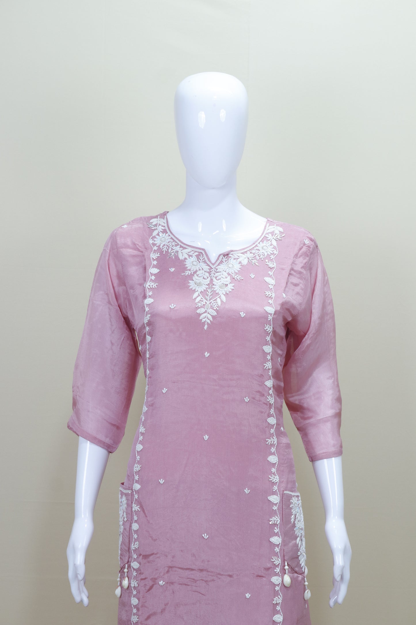 Dusty Pink Kurta Set with White Silk Blend Salwar Suit