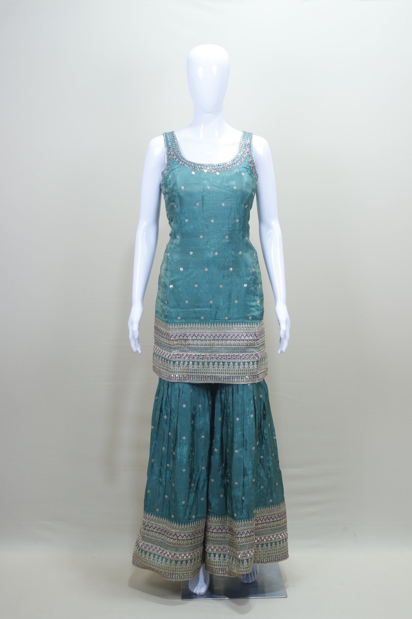 Teal Green Embroidered Sharara Suit Set with Dupatta Party Wear