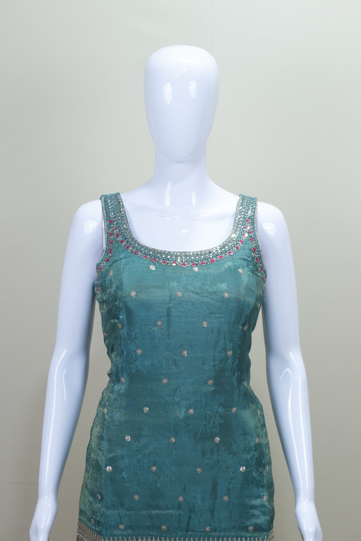 Teal Green Embroidered Sharara Suit Set with Dupatta Party Wear