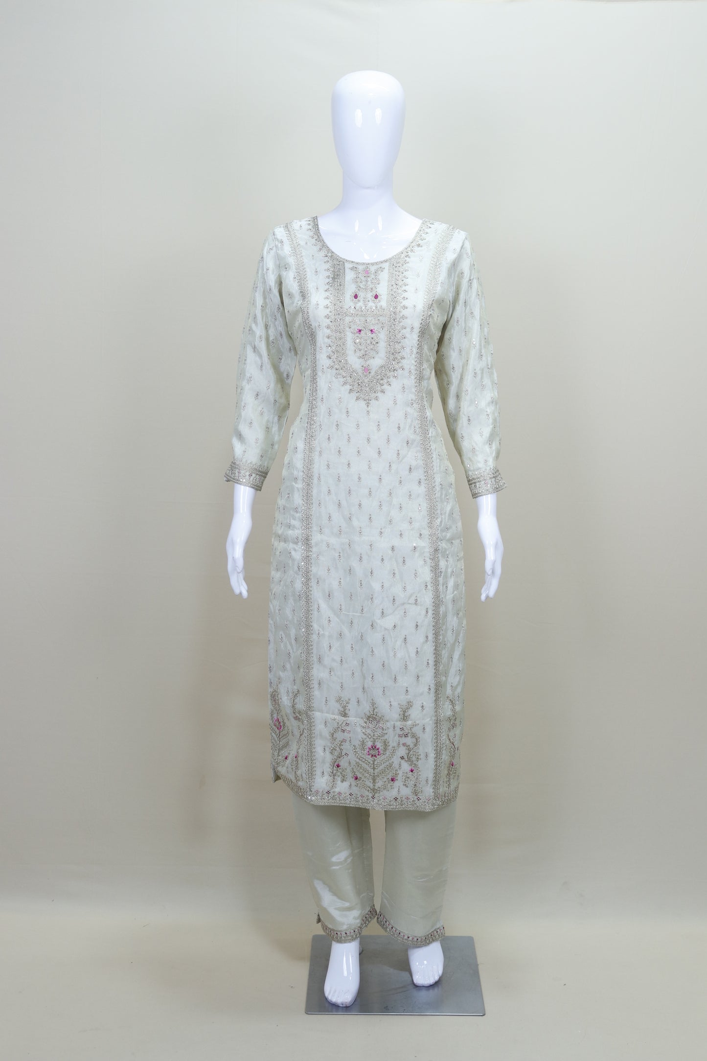 White Straight Suit with Pink Bandhej Dupatta Party Wear