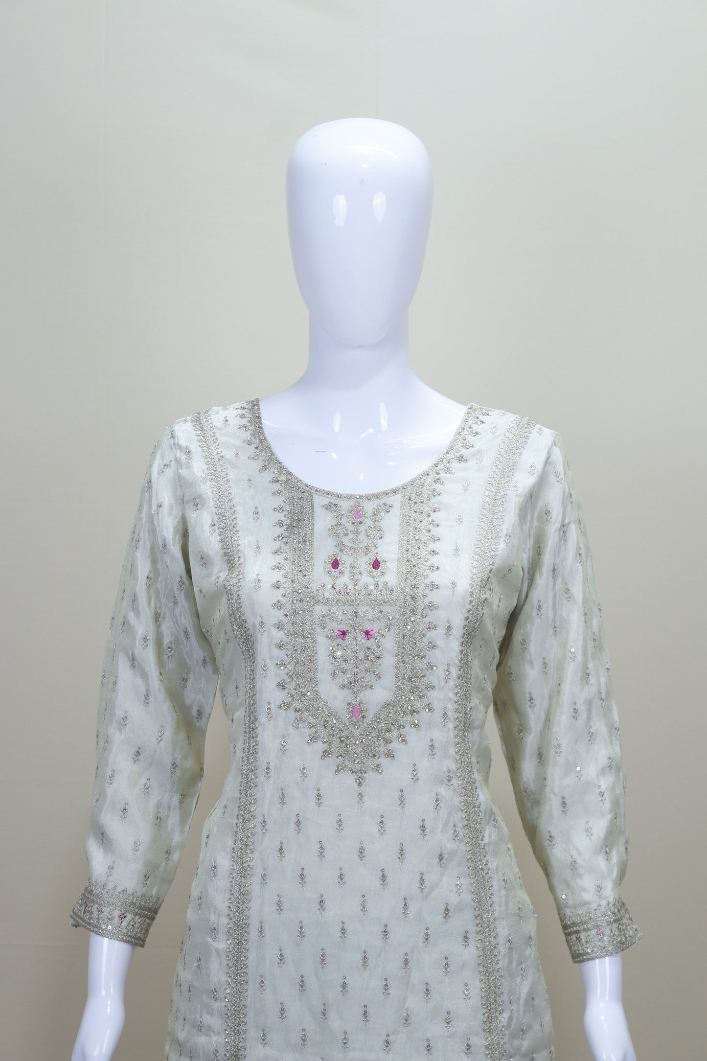 White Straight Suit with Pink Bandhej Dupatta Party Wear
