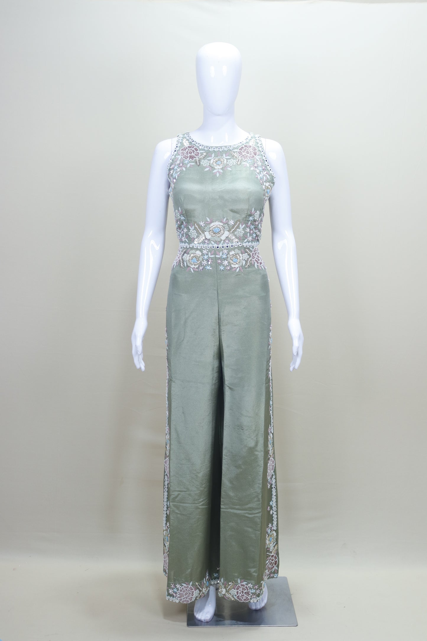 Designer Olive Green Party Wear Gown Sleeveless Floor Length Ethnic Dress