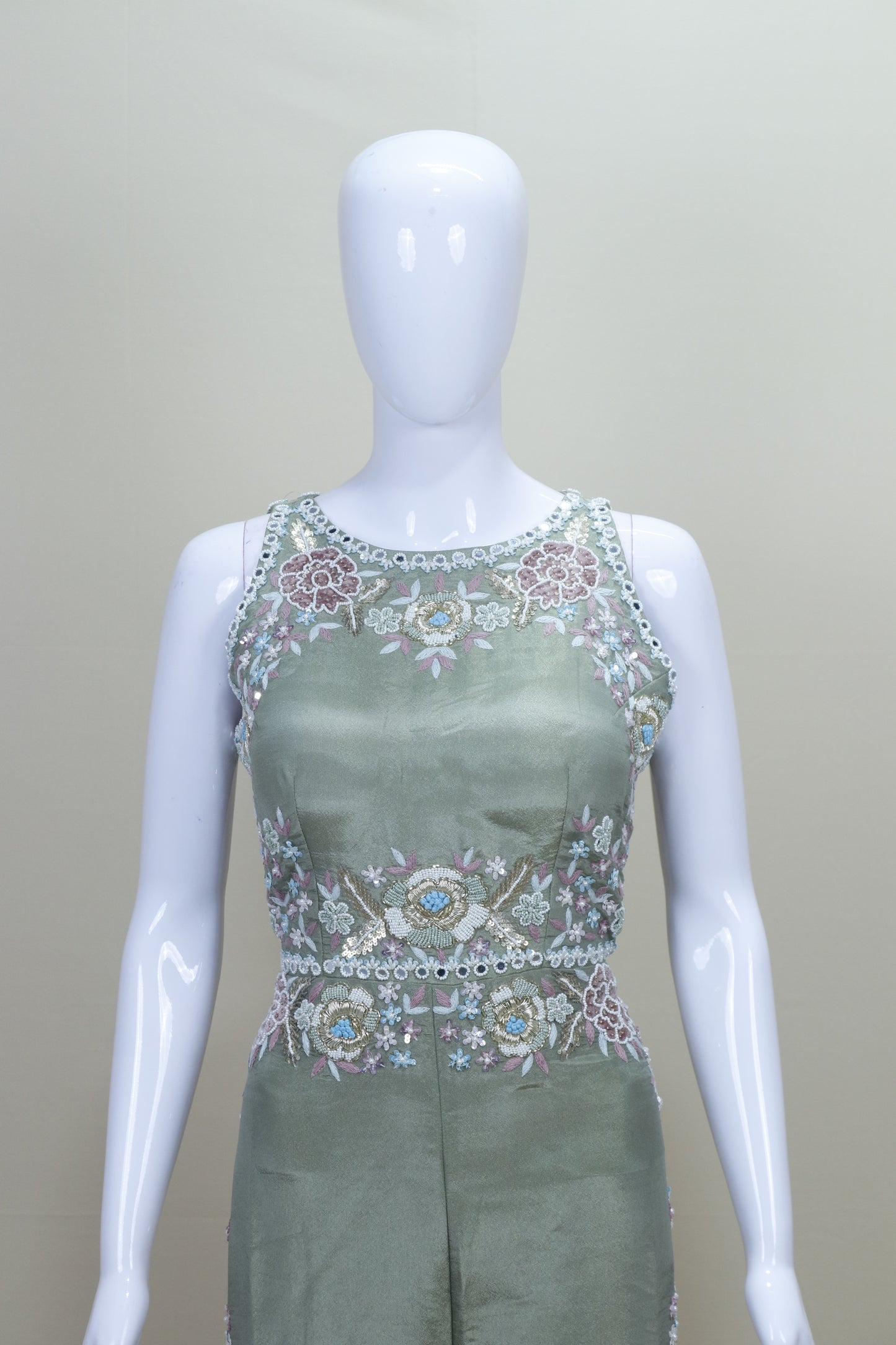 Designer Olive Green Party Wear Gown Sleeveless Floor Length Ethnic Dress