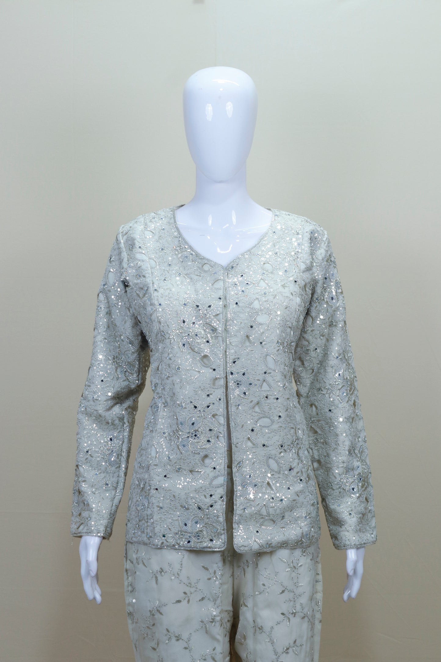 Silver Sharara Set Ethnic Party Wear Jacket Style Suit