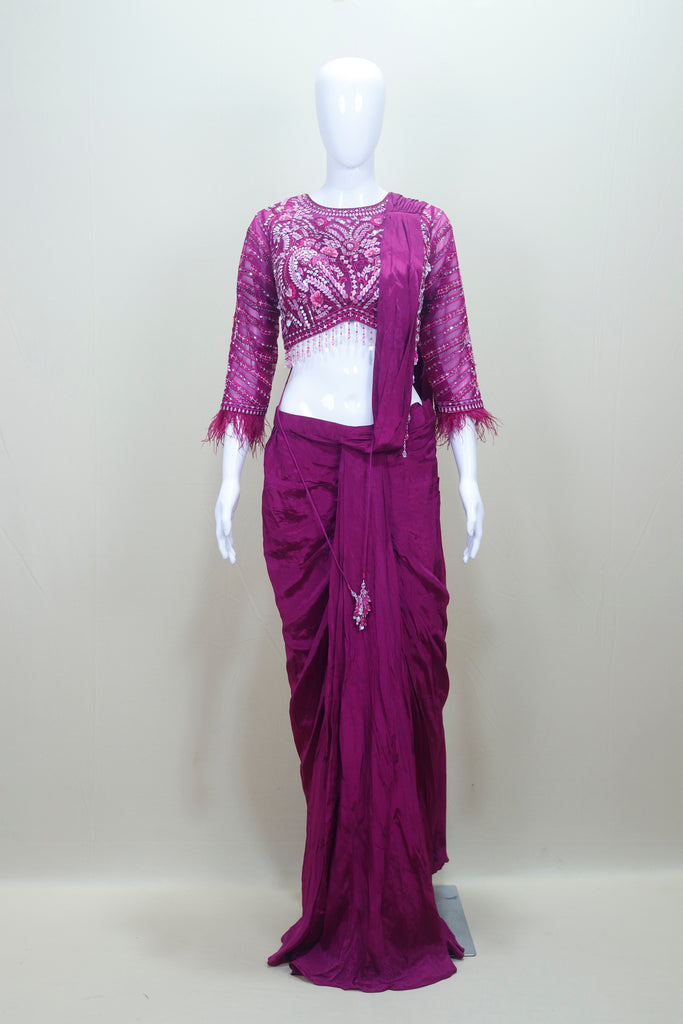 Designer Magenta Saree with Stylish Blouse Party Wear