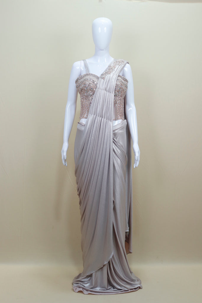 Elegant Silver Designer Saree Blouse Party Wear