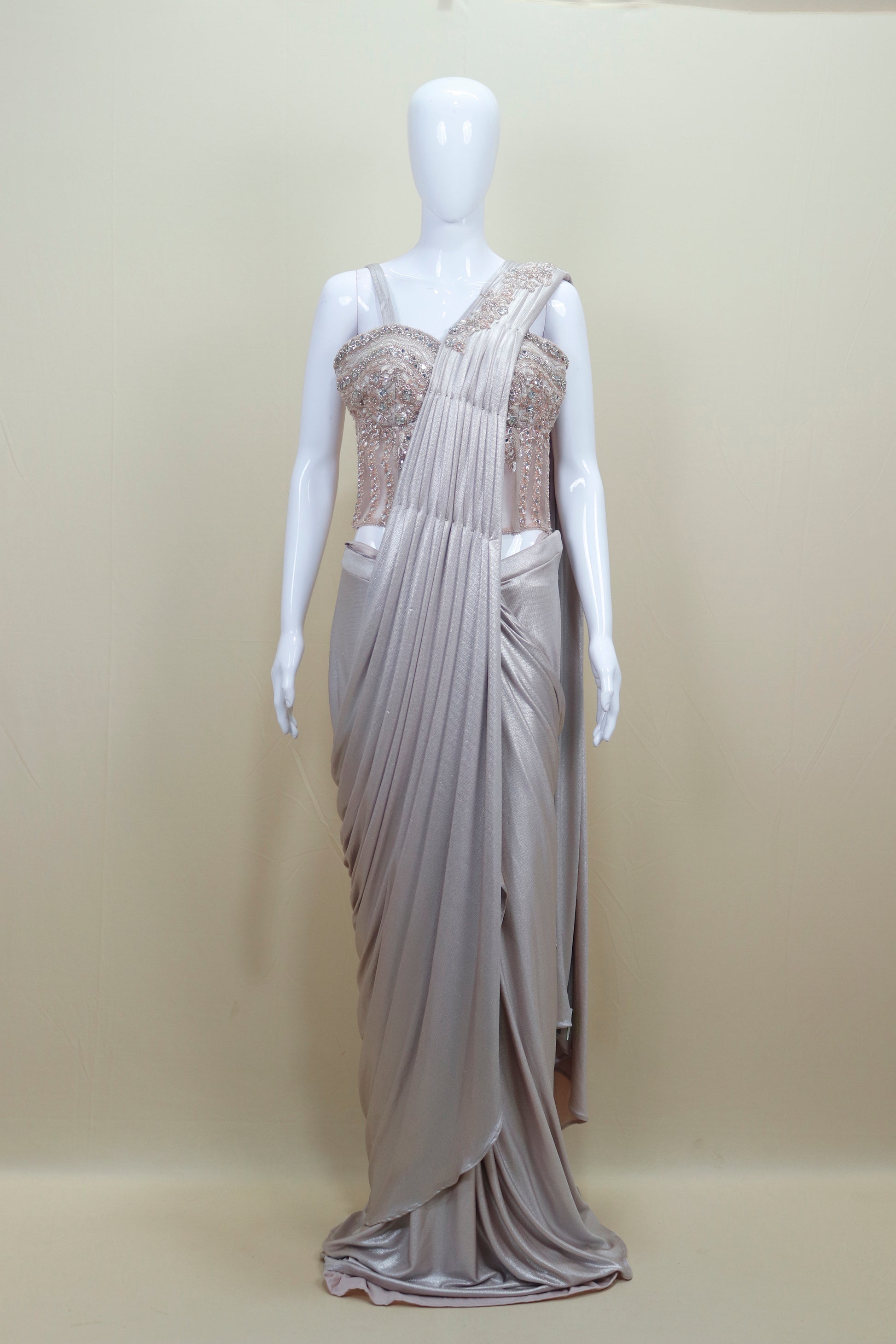 Elegant Silver Designer Saree Blouse Party Wear