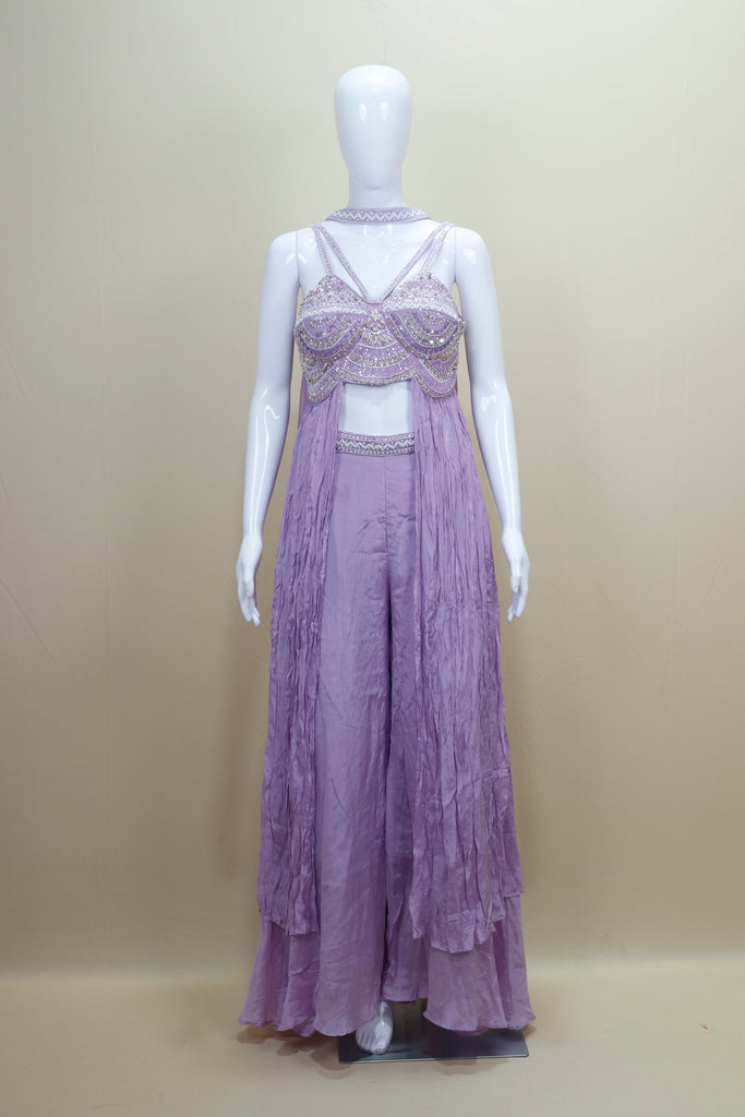 Stylish Lavender Crop Top with Palazzo Set Designer Indo Western Outfit