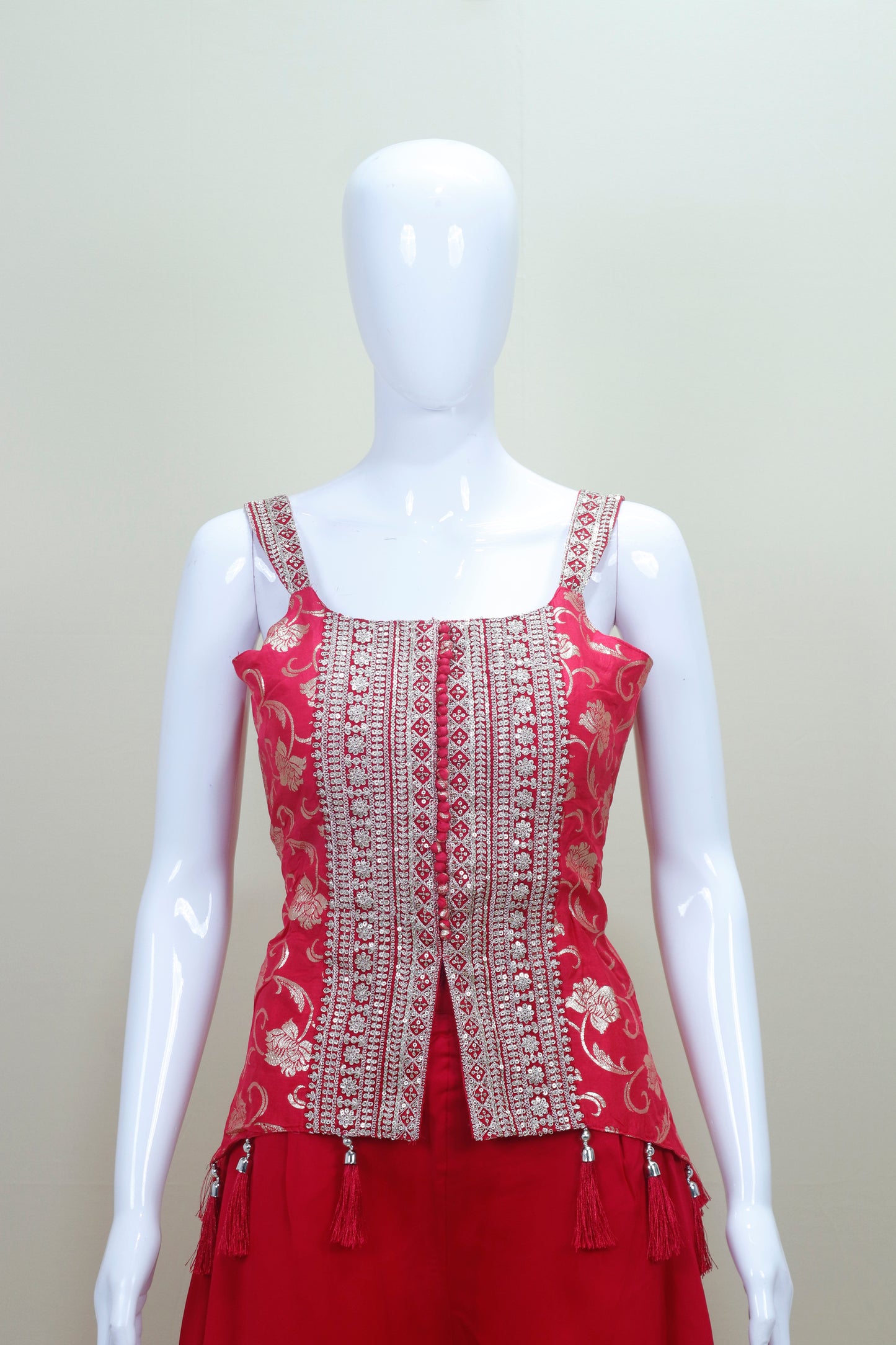 Designer Red Crop Top with Palazzo Pants Set Party Wear