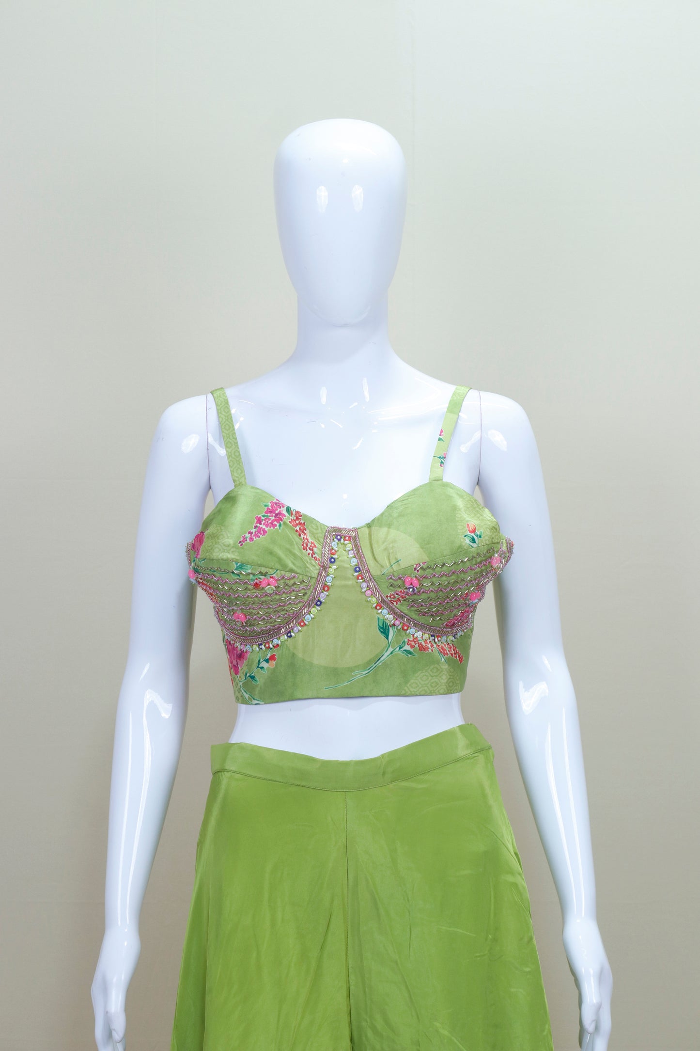 Green Crop Top Palazzo Set with Cape Jacket Designer Party Wear