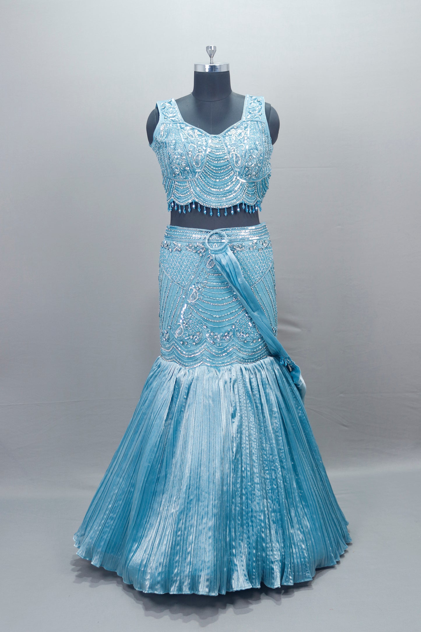 Designer Sky Blue Embroidered Lehenga Choli with Dupatta