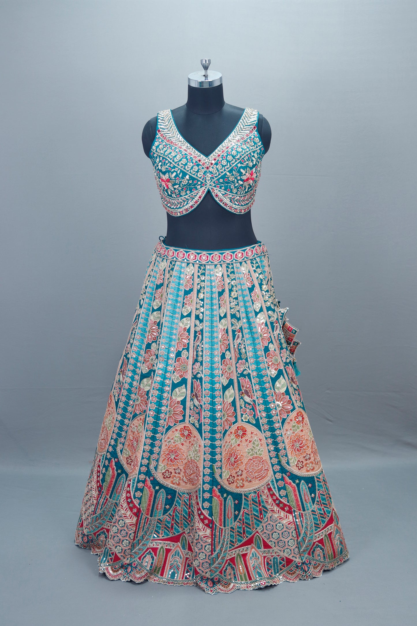 Teal Blue Multi Color Bridal Lehenga Choli with Dupatta