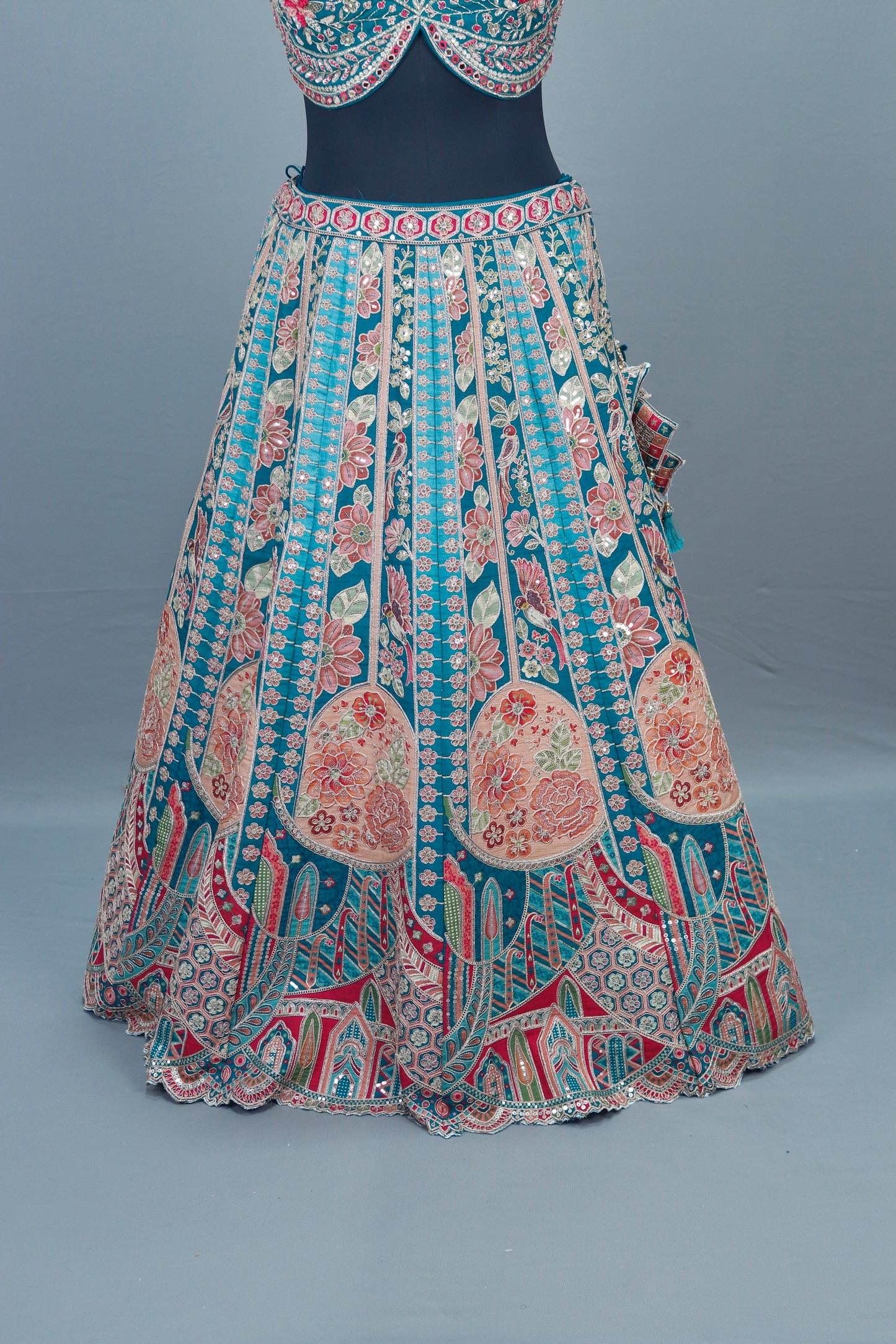 Teal Blue Multi Color Bridal Lehenga Choli with Dupatta