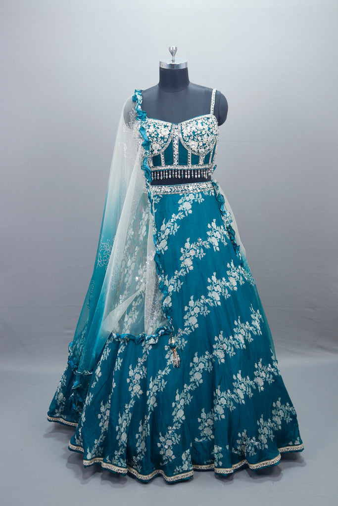 Teal Blue Lehenga Choli with Ombre Dupatta Designer Party Wear