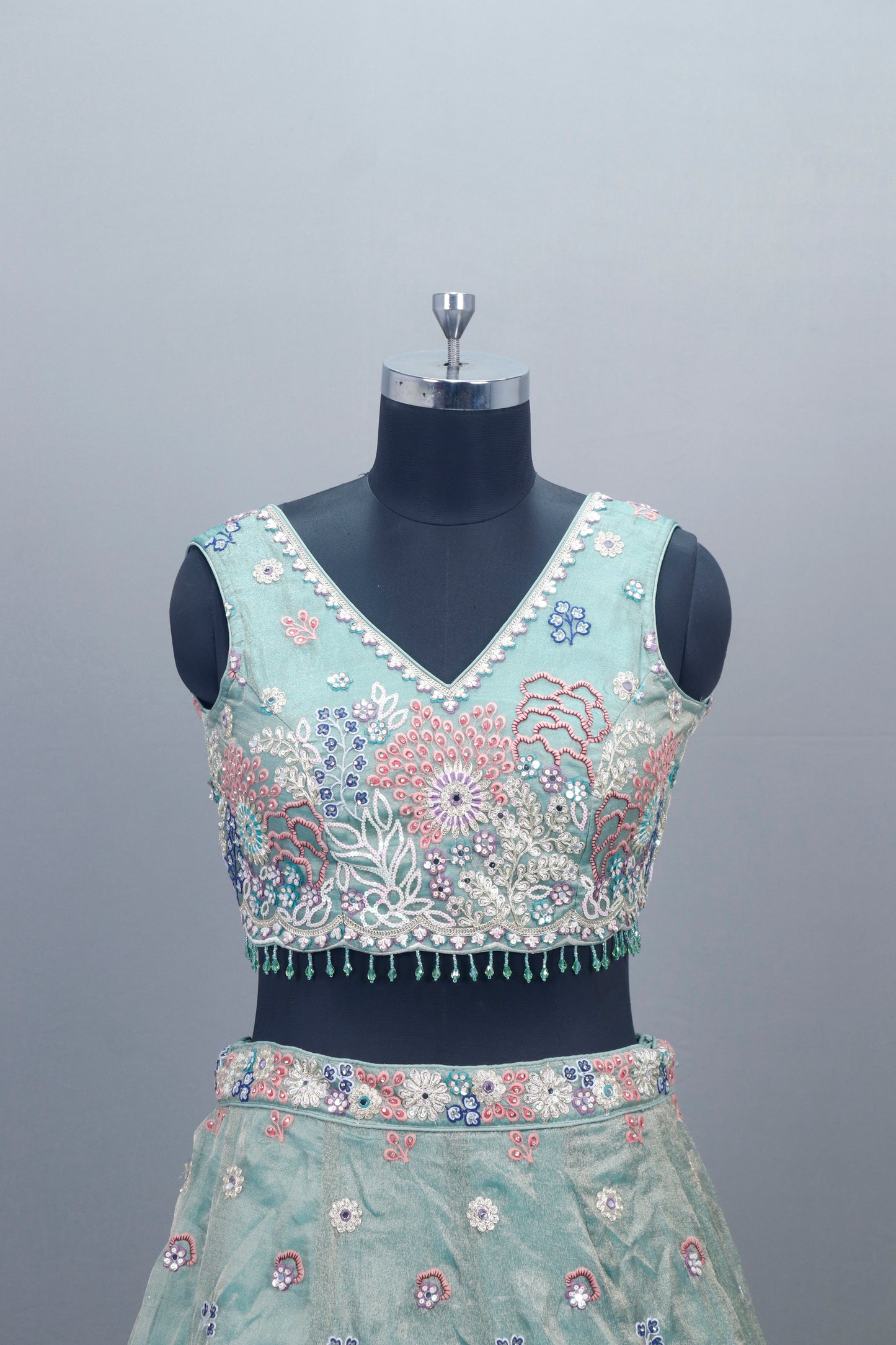 Cyan Green Net Lehenga Choli with Dupatta Party Wear Lehenga