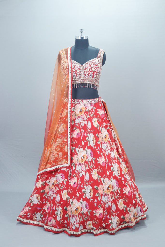Red Lehenga Choli Blouse Net Dupatta Designer Party Wear