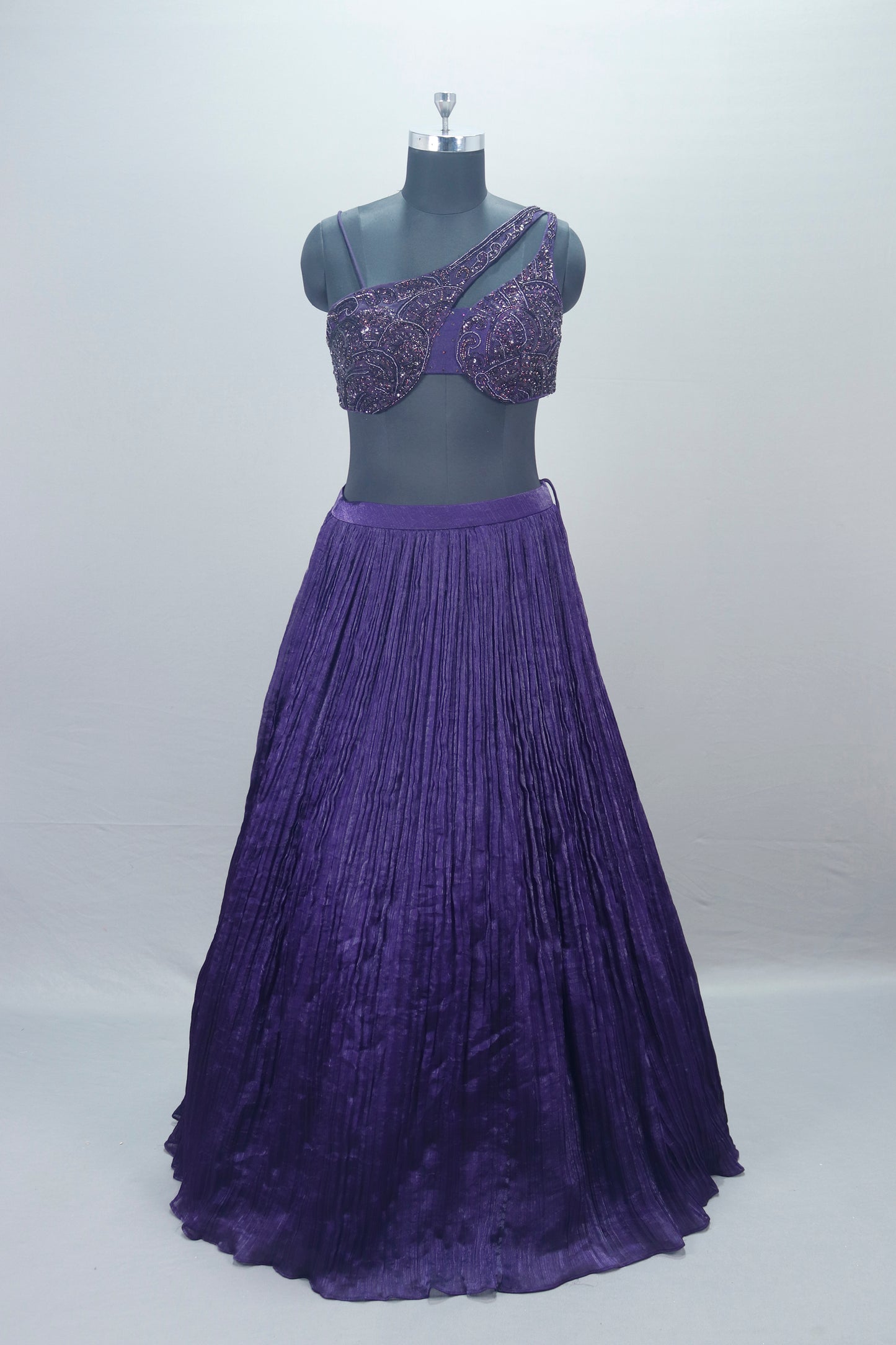 Purple Designer Lehenga Choli with One Shoulder Blouse Dupatta