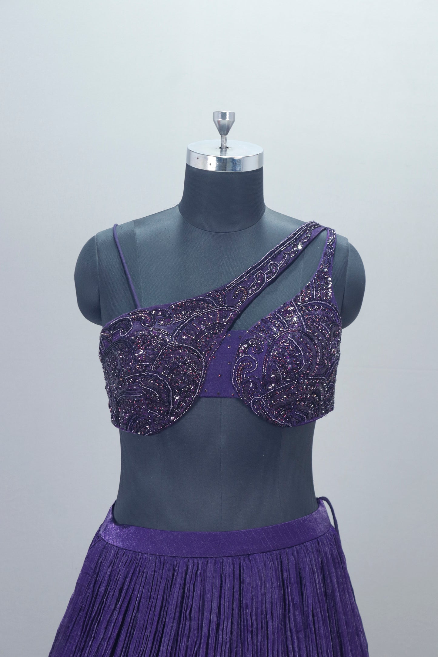 Purple Designer Lehenga Choli with One Shoulder Blouse Dupatta