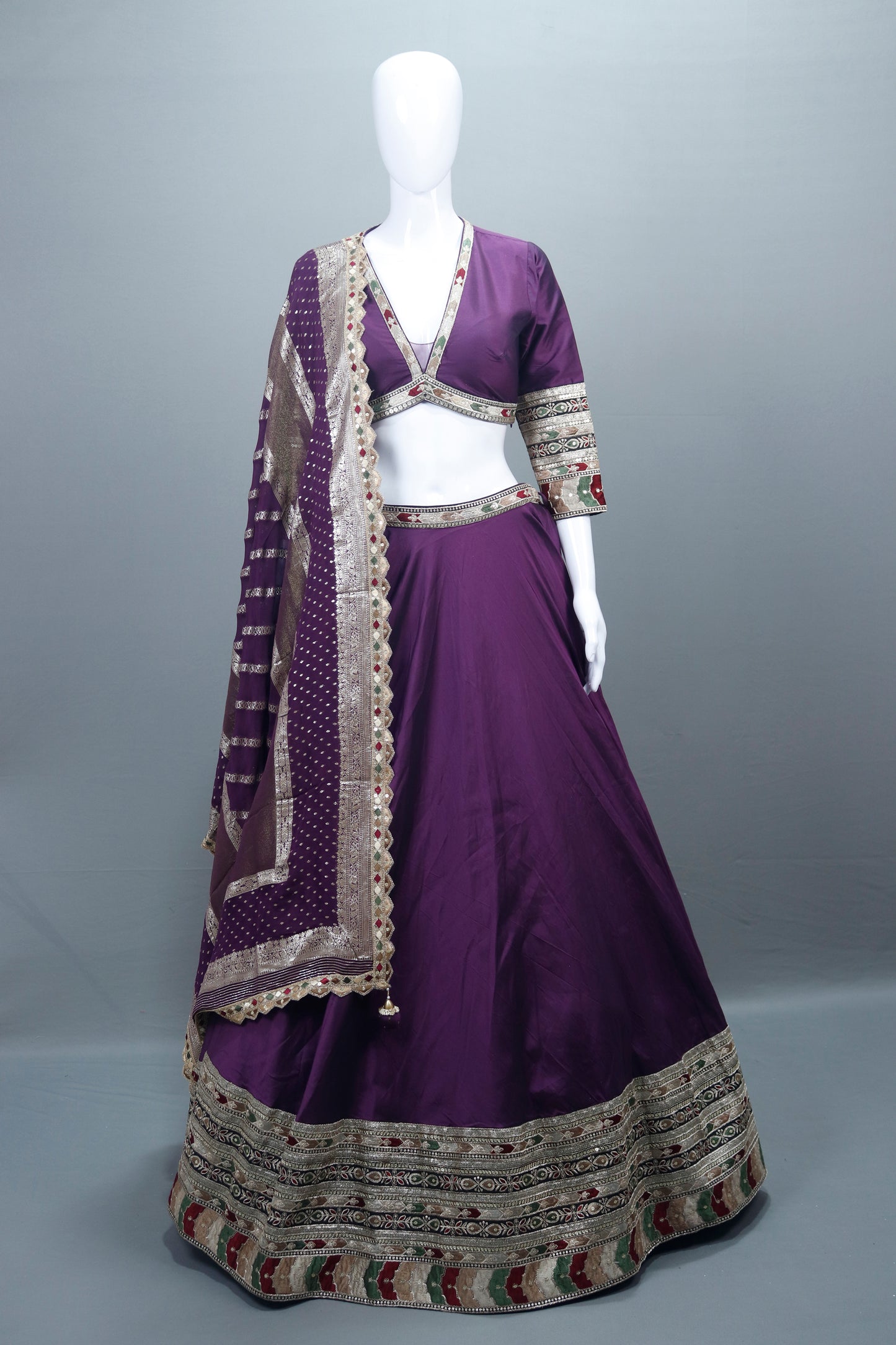 Designer Purple Silk Lehenga Choli Border and Dupatta