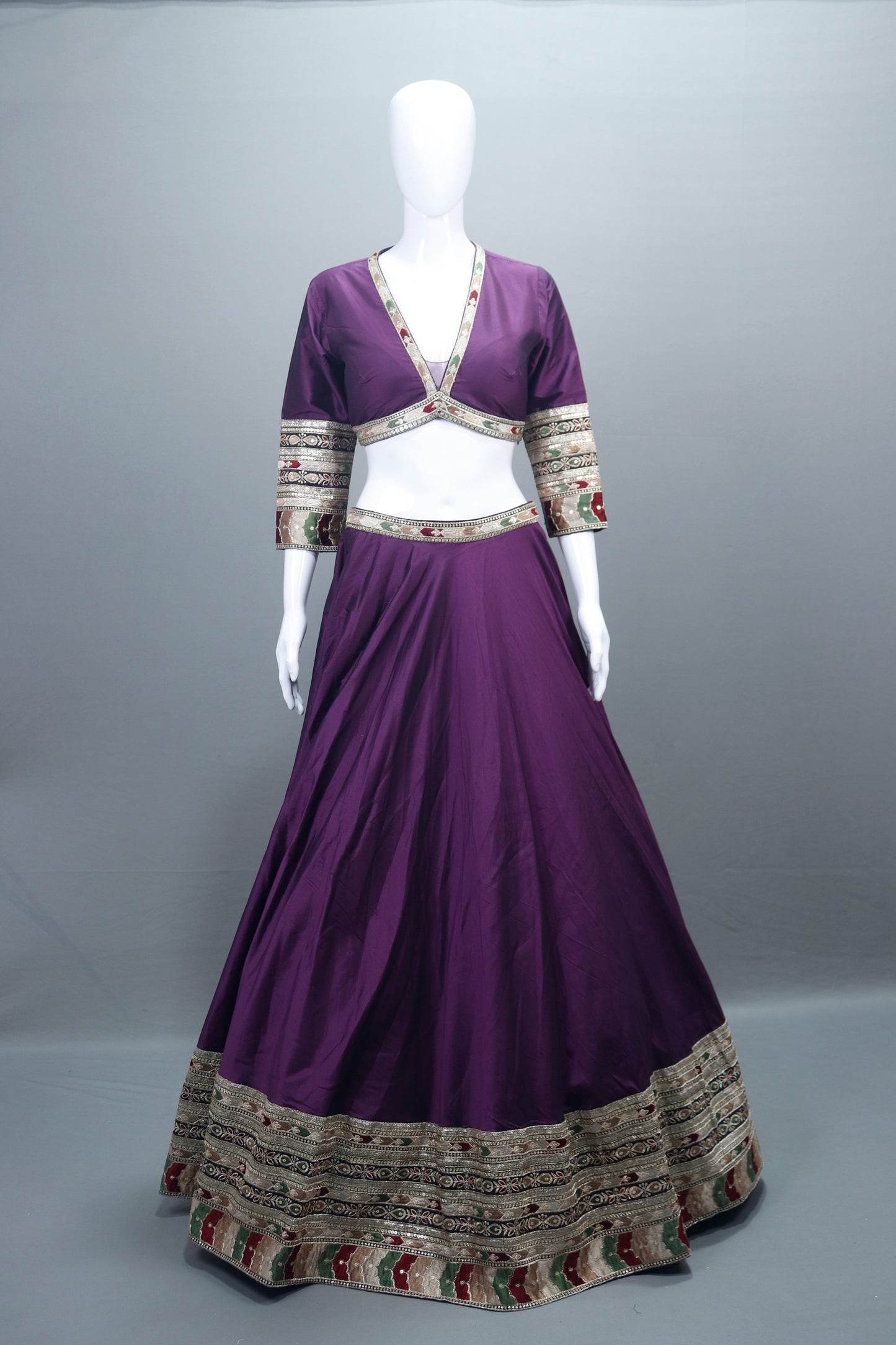 Designer Purple Silk Lehenga Choli Border and Dupatta