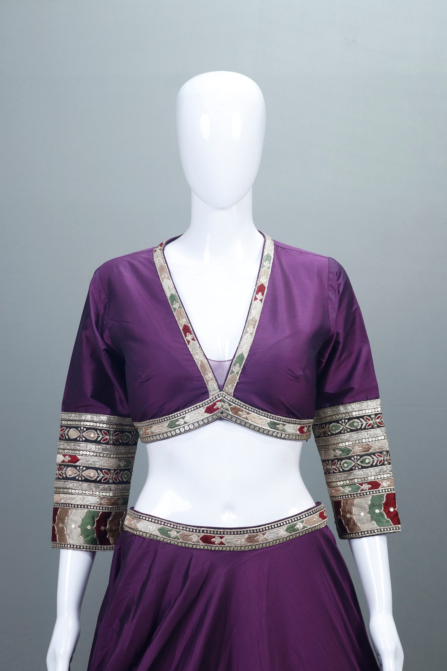 Designer Purple Silk Lehenga Choli Border and Dupatta