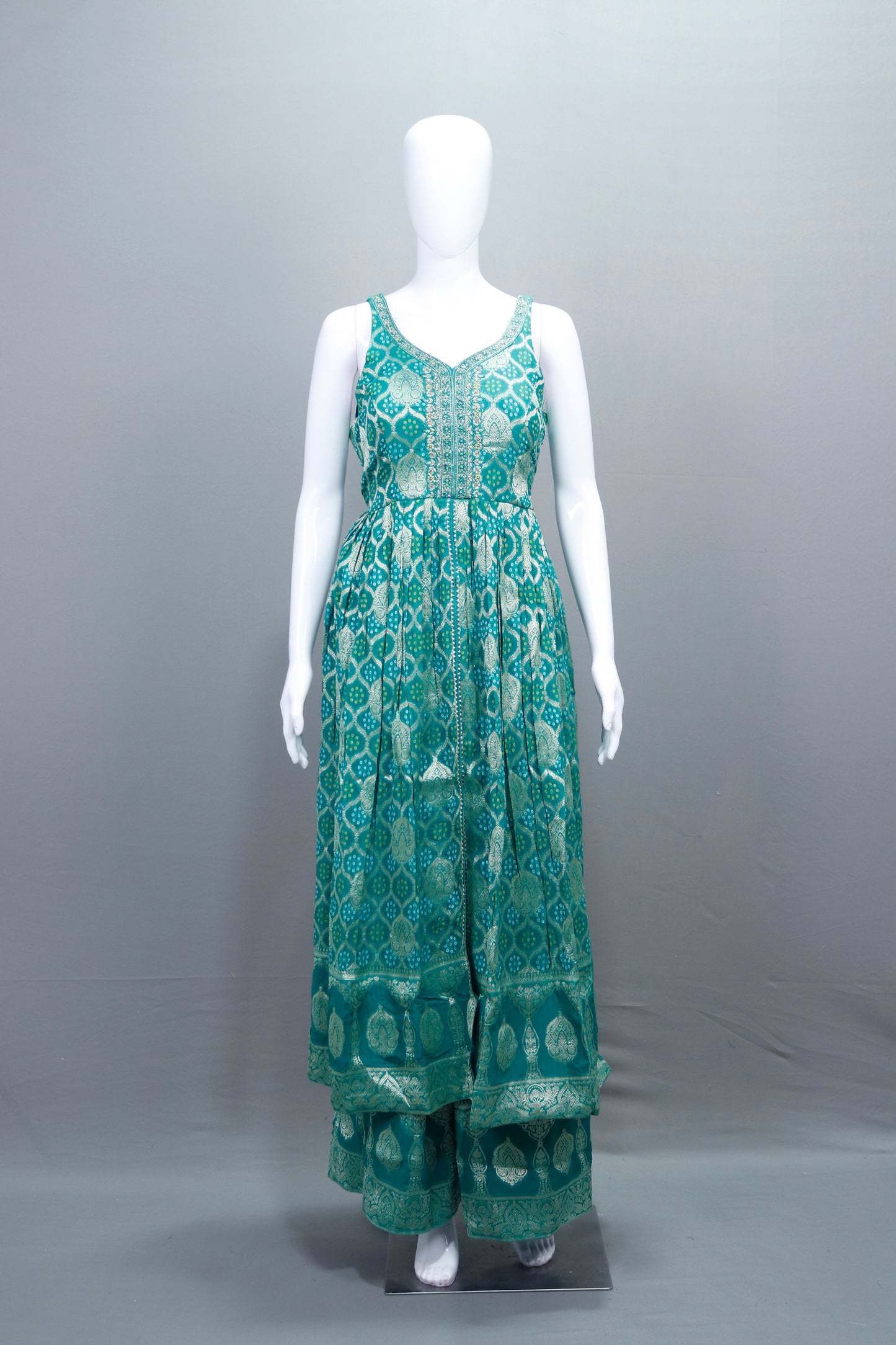 Designer Green Anarkali Suit with Golden Dupatta