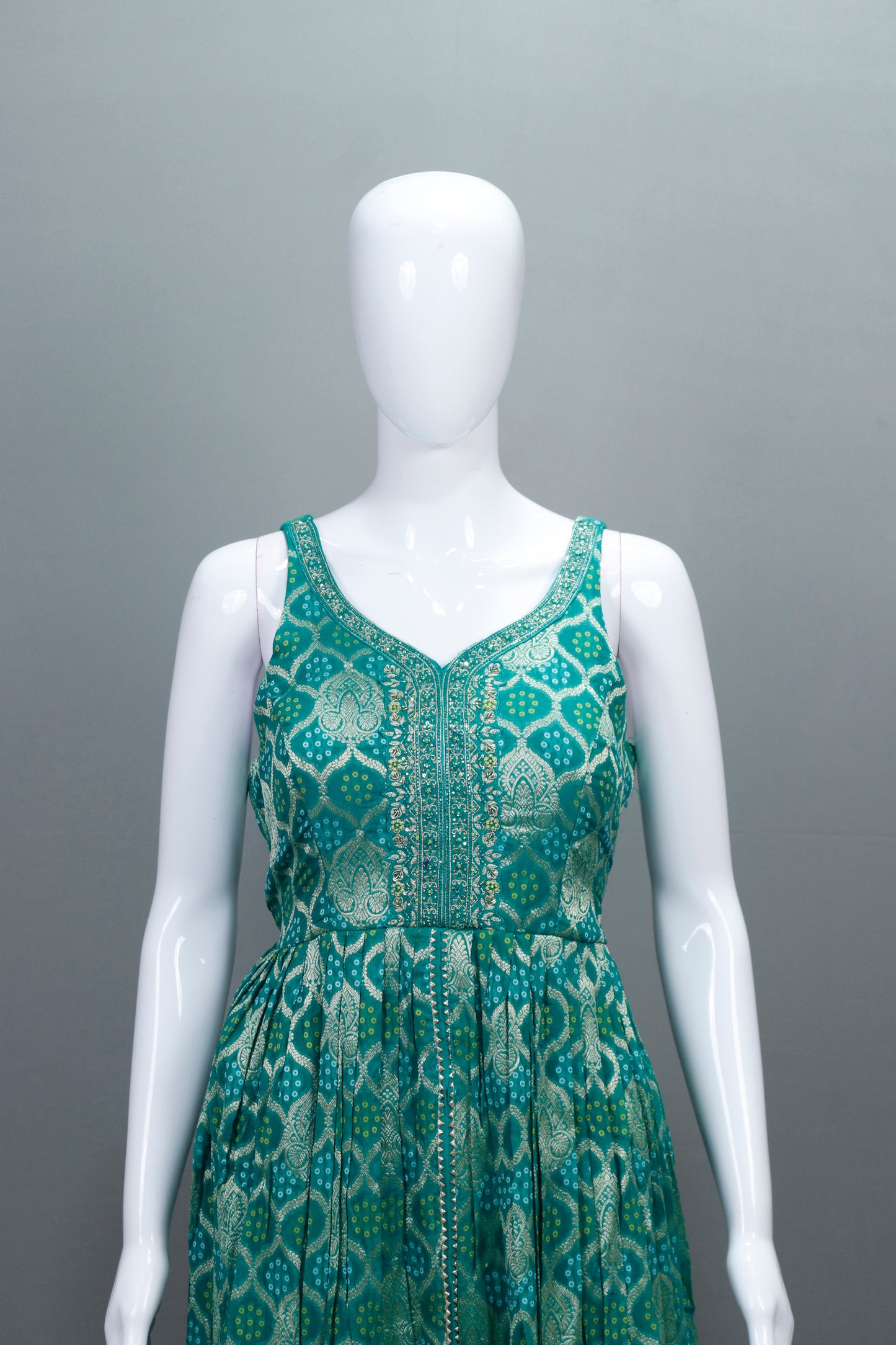 Designer Green Anarkali Suit with Golden Dupatta