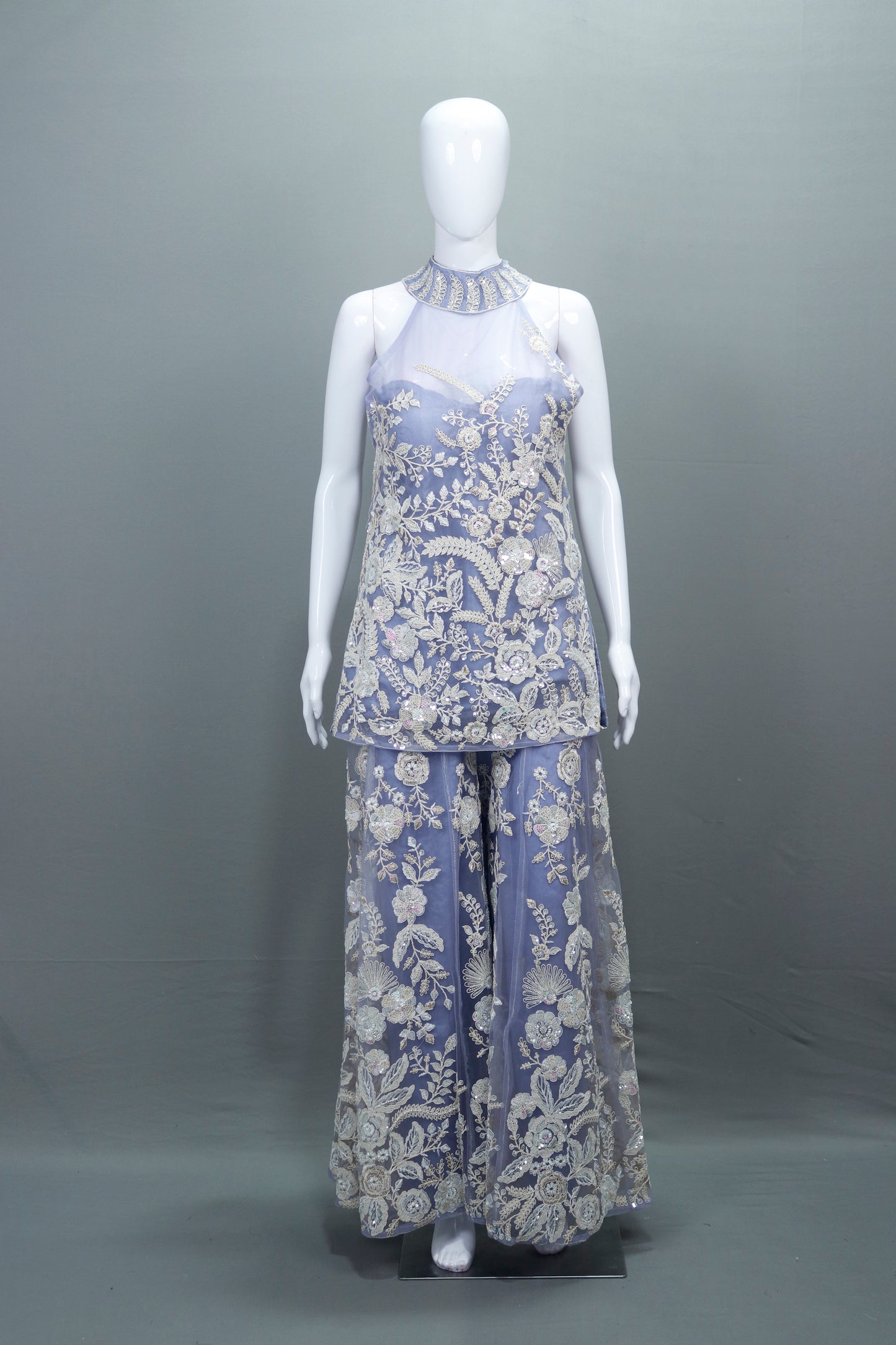 Designer Lavender Sharara Suit with Net Dupatta
