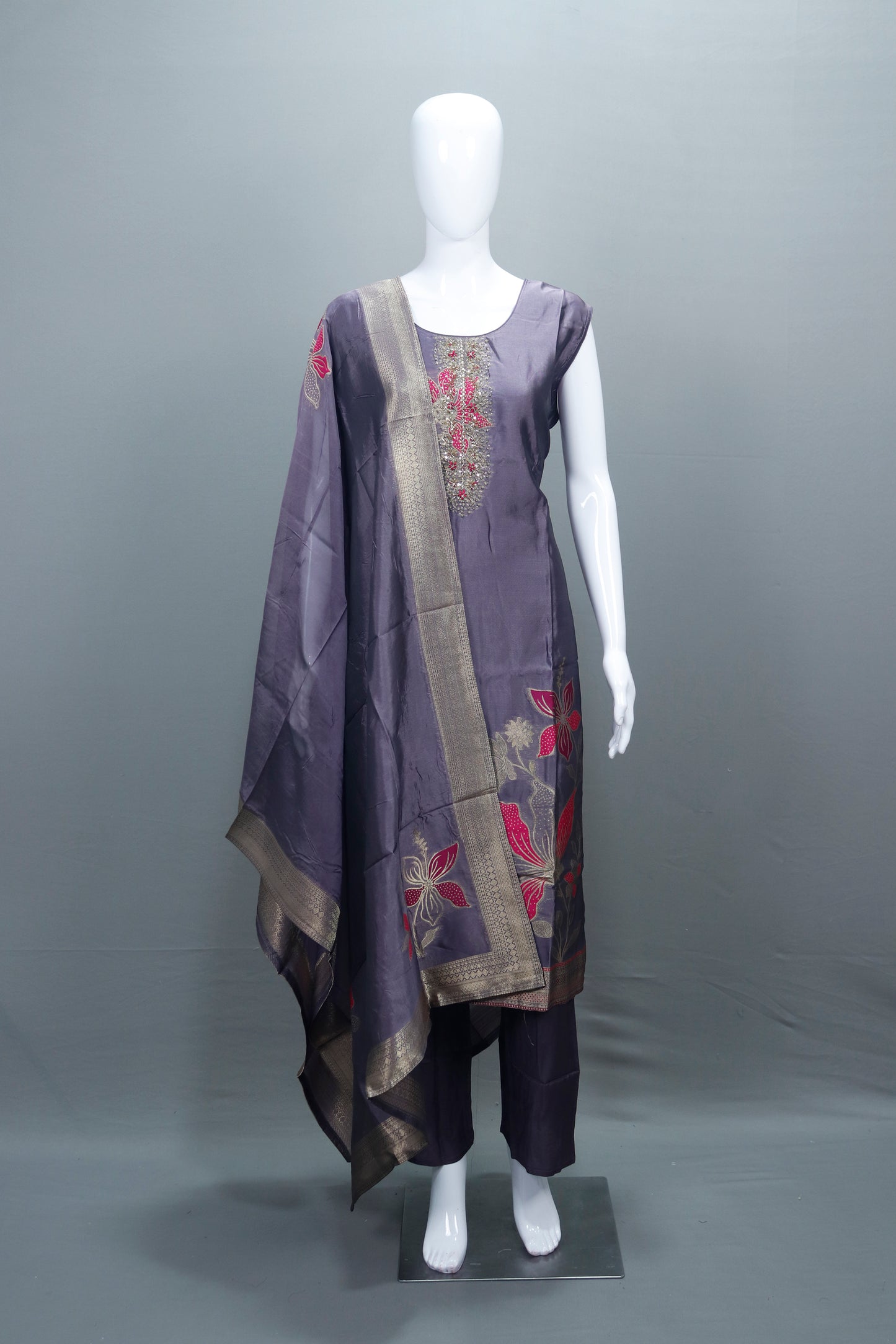 Grey Silk Salwar Suit with Dupatta Elegant Party Wear