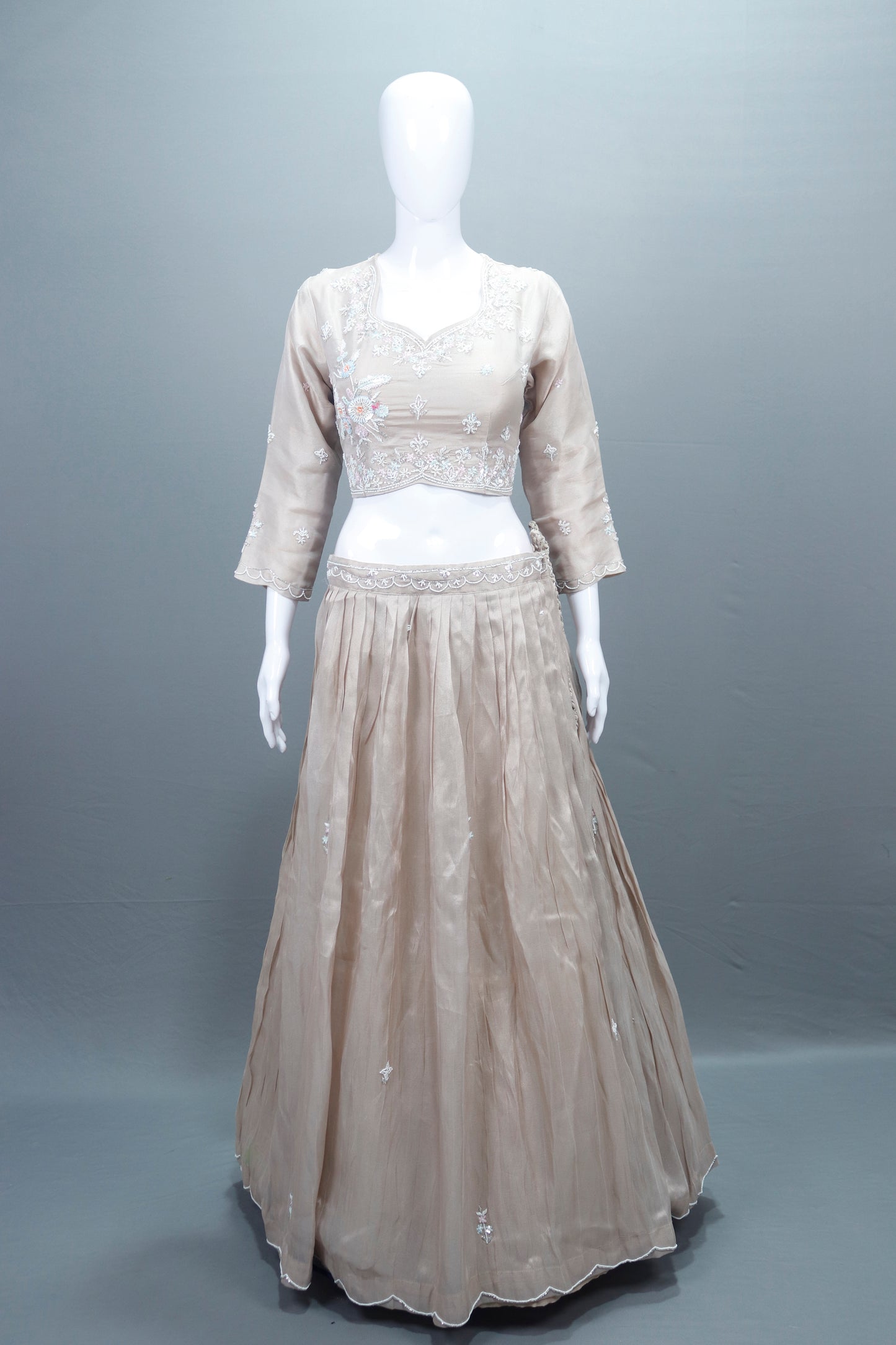 Beige Silk Lehenga Choli with Ombre Dupatta Bridal