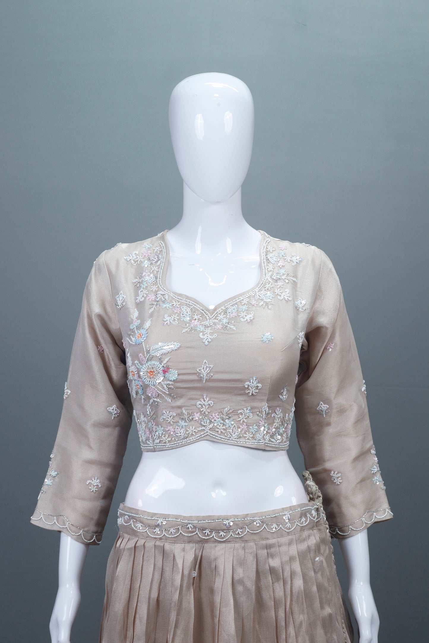 Beige Silk Lehenga Choli with Ombre Dupatta Bridal