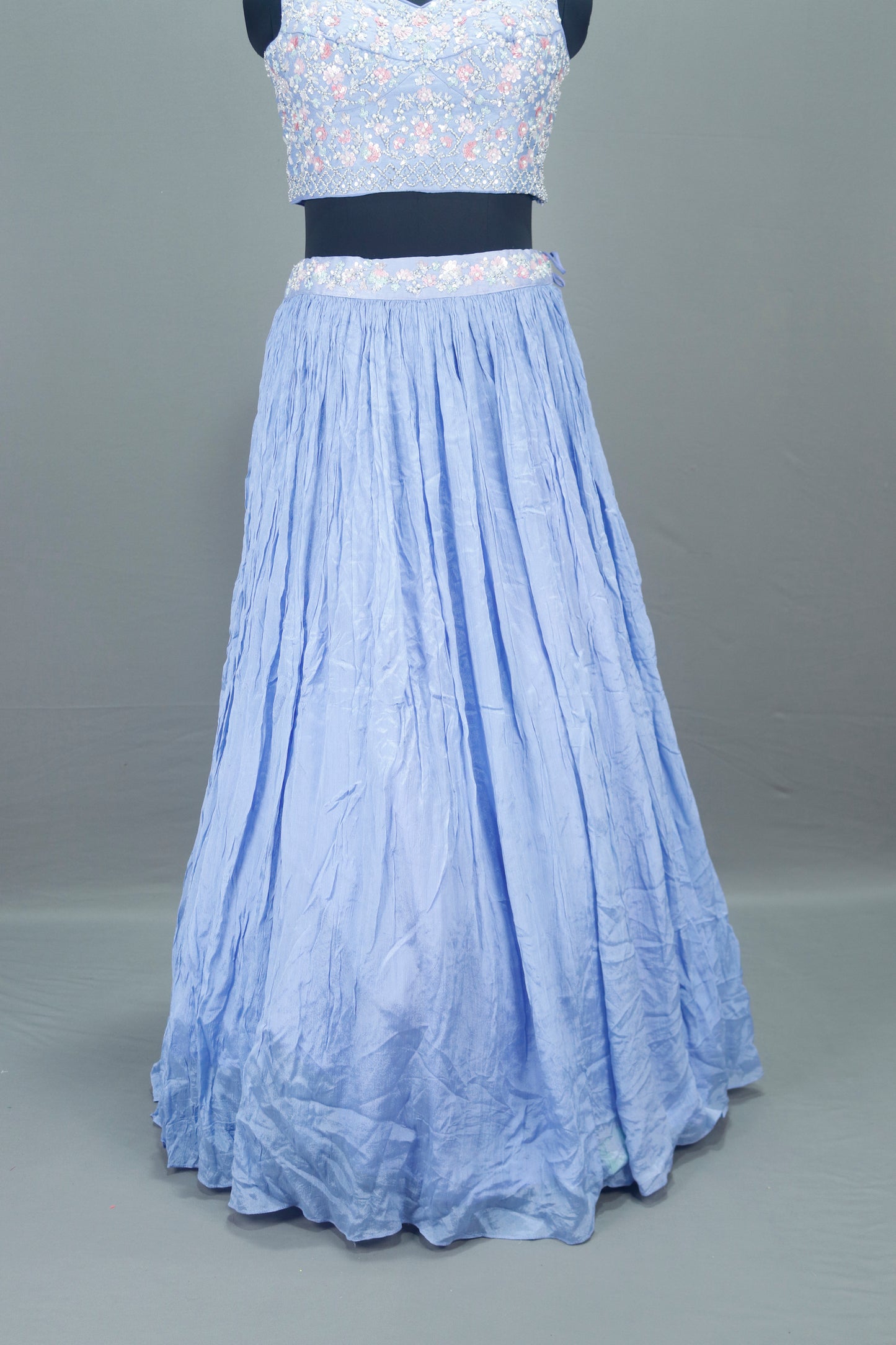 Icy Blue Drape Style Lehenga Choli with Dupatta Modern Party Wear