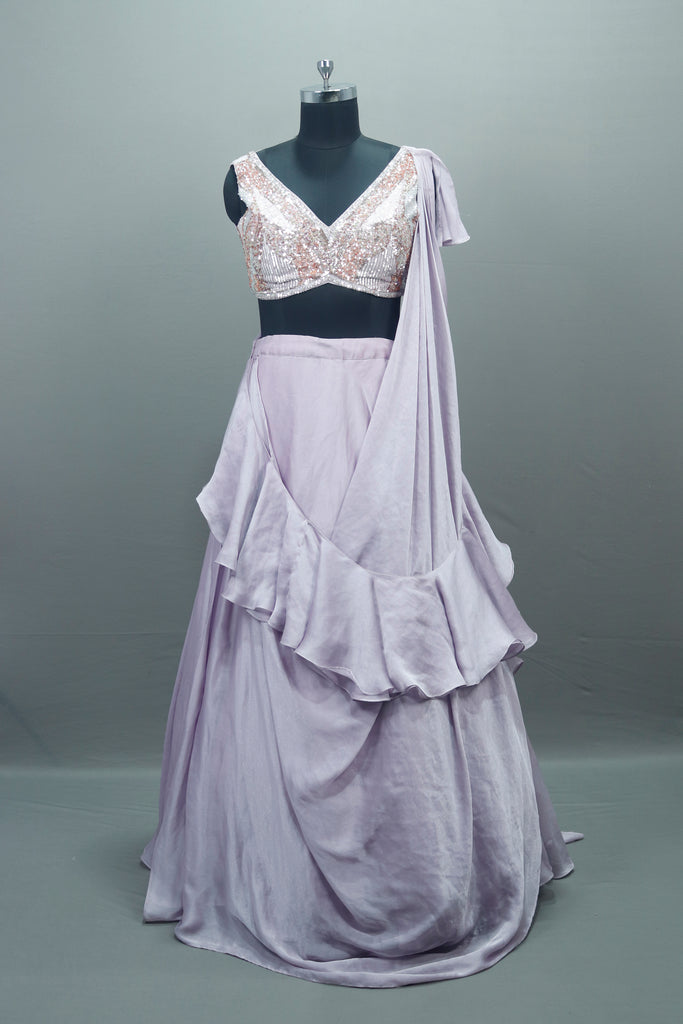 Onion Ruffle Lehenga Blouse Designer Party Cocktail Wear Ensemble