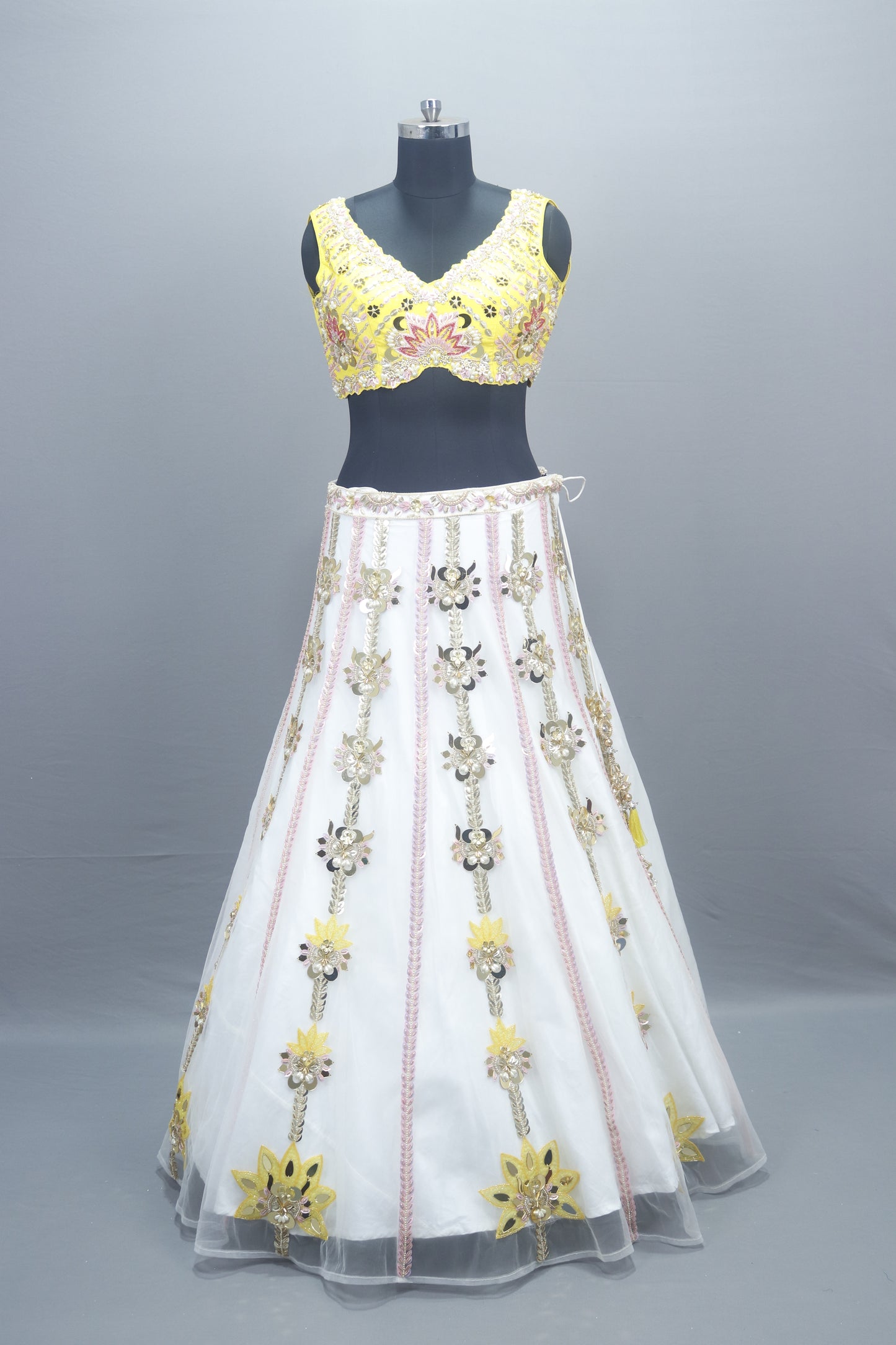 Yellow White Lehenga Choli with Dupatta Designer Party Wear