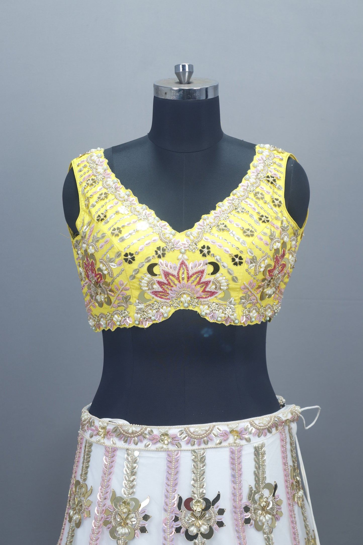 Yellow White Lehenga Choli with Dupatta Designer Party Wear
