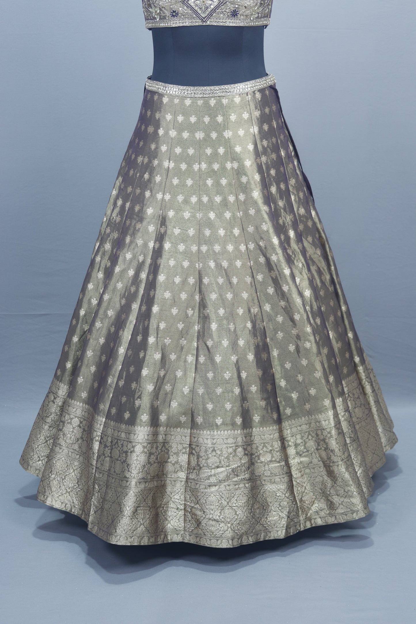 Olive Green Banarasi Silk Lehenga Choli Blouse Dupatta