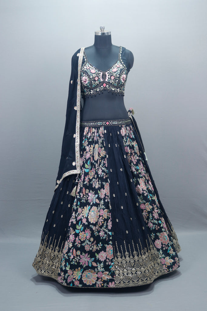Navy Blue Lehenga Choli with Dupatta Designer