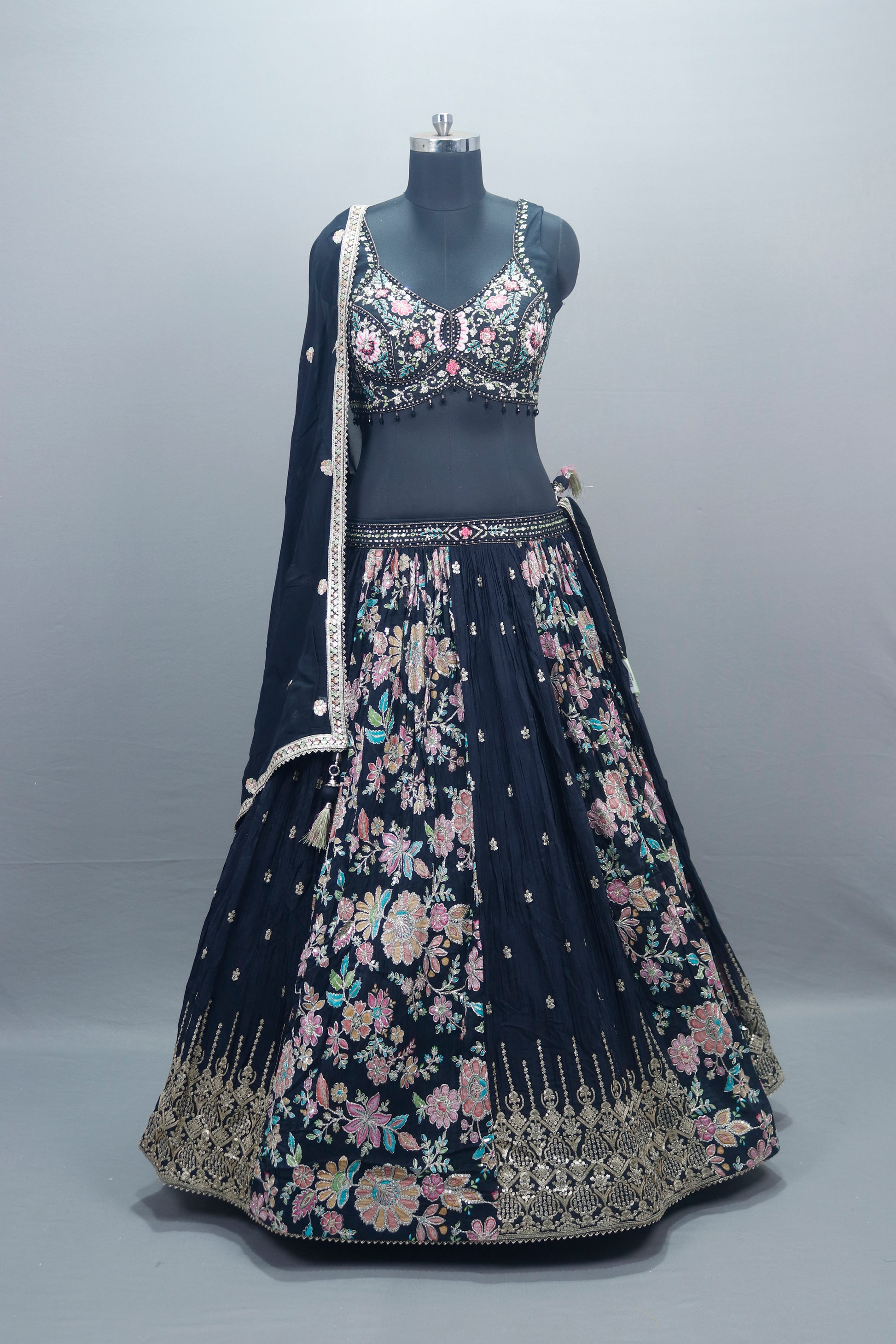Navy Blue Lehenga Choli with Dupatta Designer
