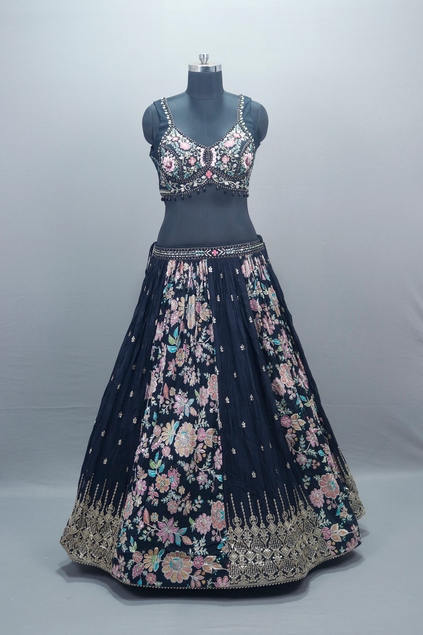 Navy Blue Lehenga Choli with Dupatta Designer